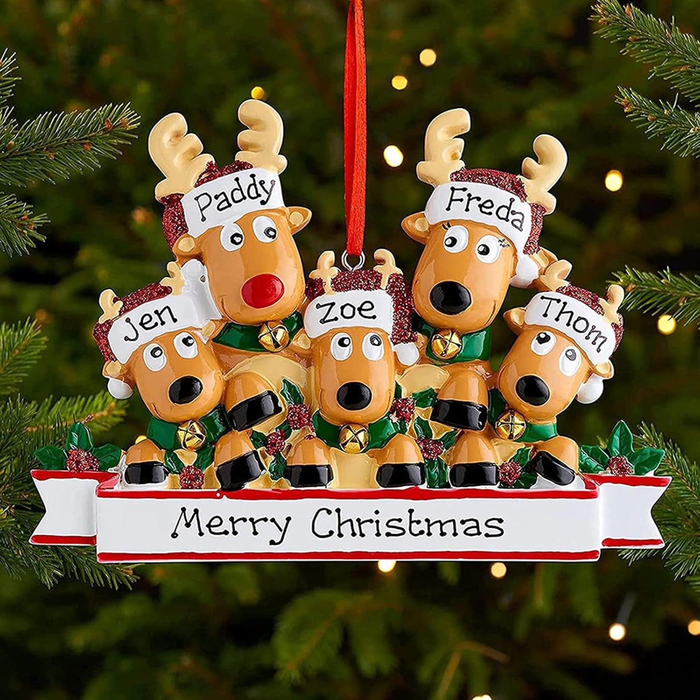 Personalized Christmas Ornaments 2025 Family of 2/3/4/5/6/7/8 Deer Christmas Ornaments Custom Name Customized Gifts for Xmas Tree,Family of 4