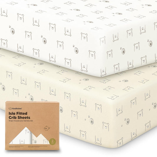 KeaBabies 2-Pack Baby Crib Sheets for Boys, Girls - 52x28 Viscose Derived from Bamboo Toddler Bed Sheets Neutral, Fitted Crib Mattress Cover for Standard Baby Bedding, Soft & Cozy (Bumble Bear)