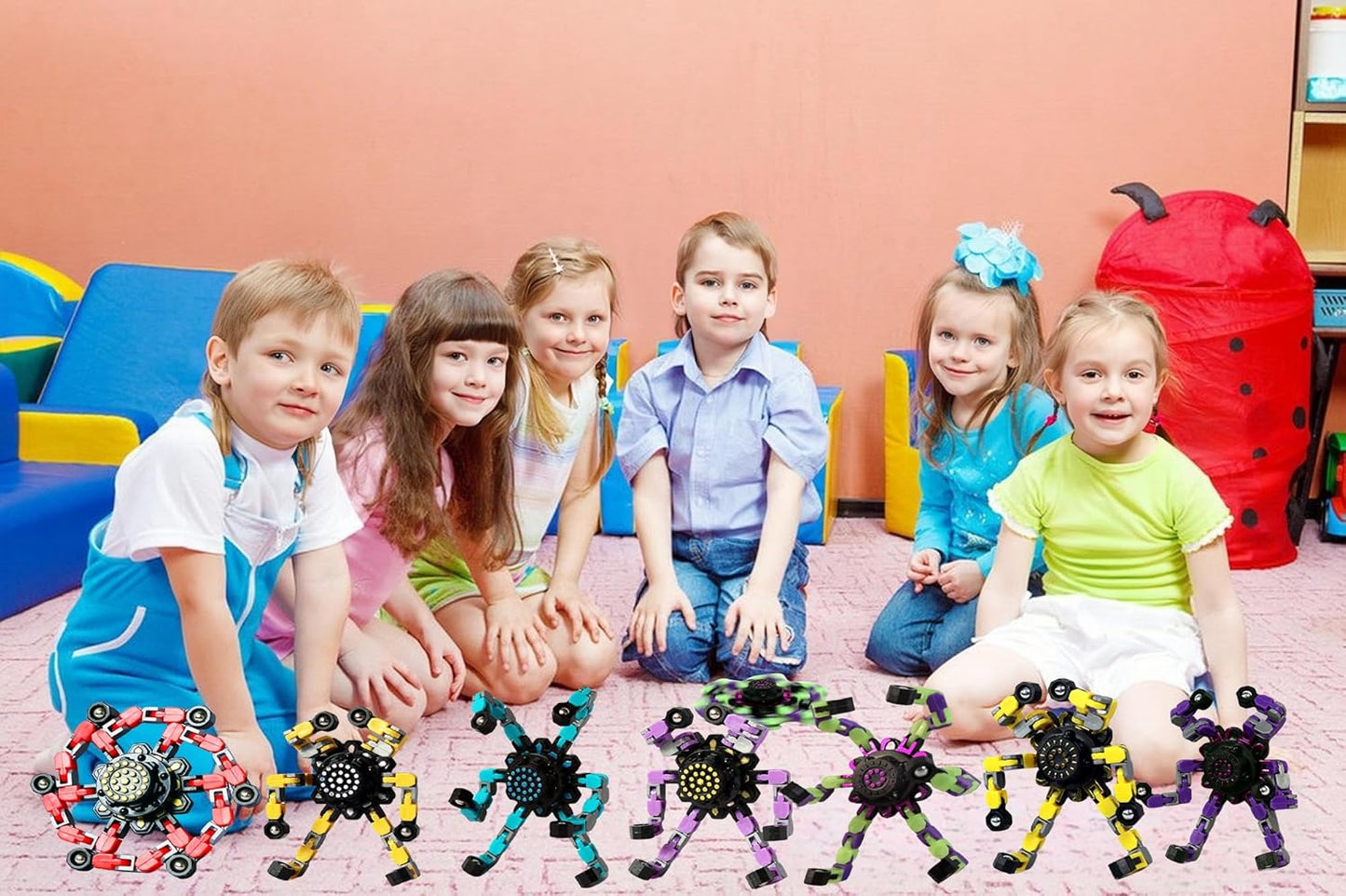 Fidget Toys Transformable Fidget Spinners for Kids and Adults Stress Relief Toys for Boys and Girls Fingertip Gyros for ADHD Autism for Kids Gifts Easter Basket Stuffers (Luminous + Standard -8pcs)