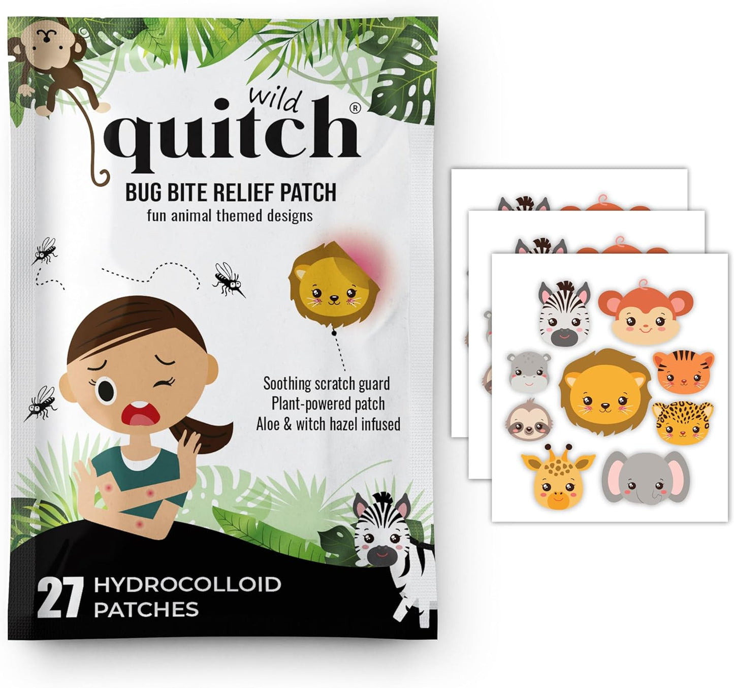 Quitch Mosquito Bite Relief Safari Animal Patches, Bug Bite Anti Itch Cream Alternative for Kids and Baby, Insect Bite Relief, After Bite Relief, Travel Essential for Summer Camp, Cruise and Outdoors