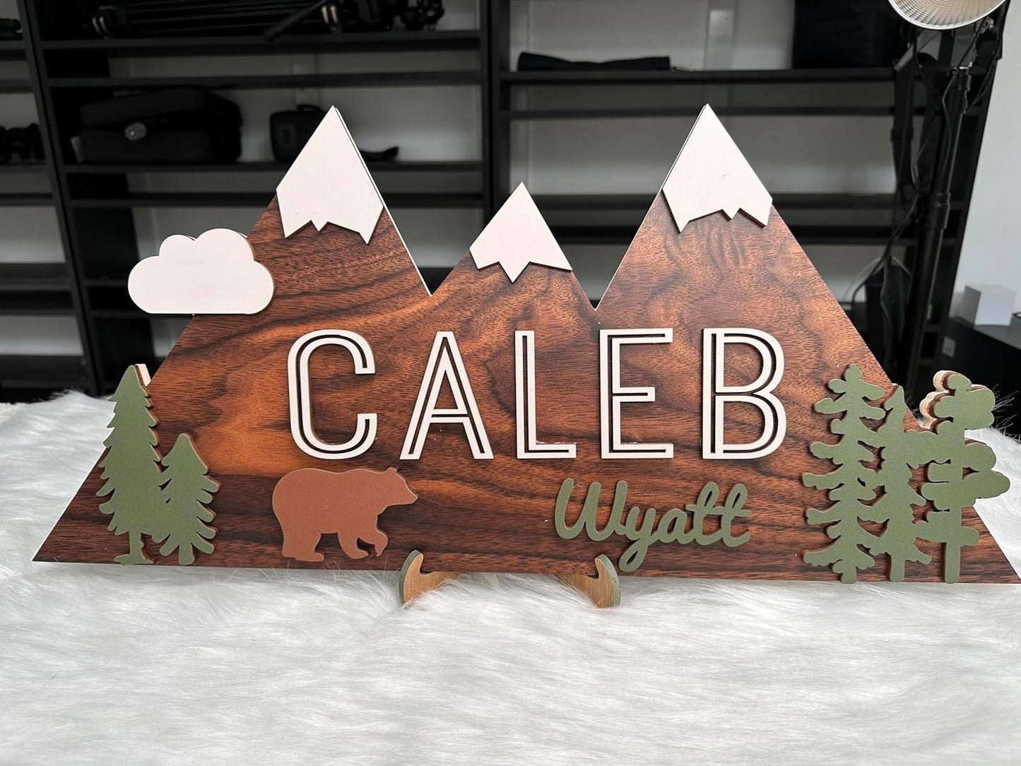 Personalized Name Sign, Mountain nursery decor, Layered Nursery baby name sign, Woodland nursery decor, Woodland theme nursery, Baby woodland nursery, Nursery name sign for boys gift/7