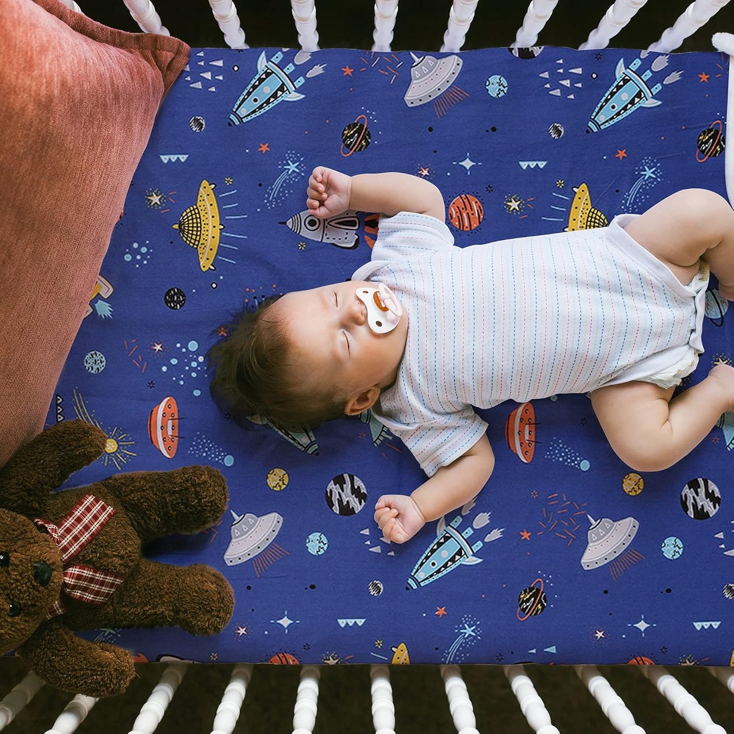 Astronaut Space Galaxy Baby Crib Sheet - Fitted Toddler Sheet Polyester Baby Sheet for Standard Crib and Toddler mattresses Nursery Bedding Sheet Crib Mattress Sheets for Boys 1 Pack - by UOMNY