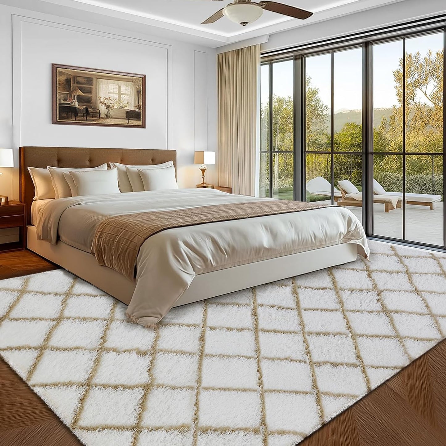 Fluffy Rug for Bedroom, 6X9Feet Stripe Checkered Rug Anti-Skid High Pile for Living Room Bedroom Kids Room Nursery, Dorm Home Decor