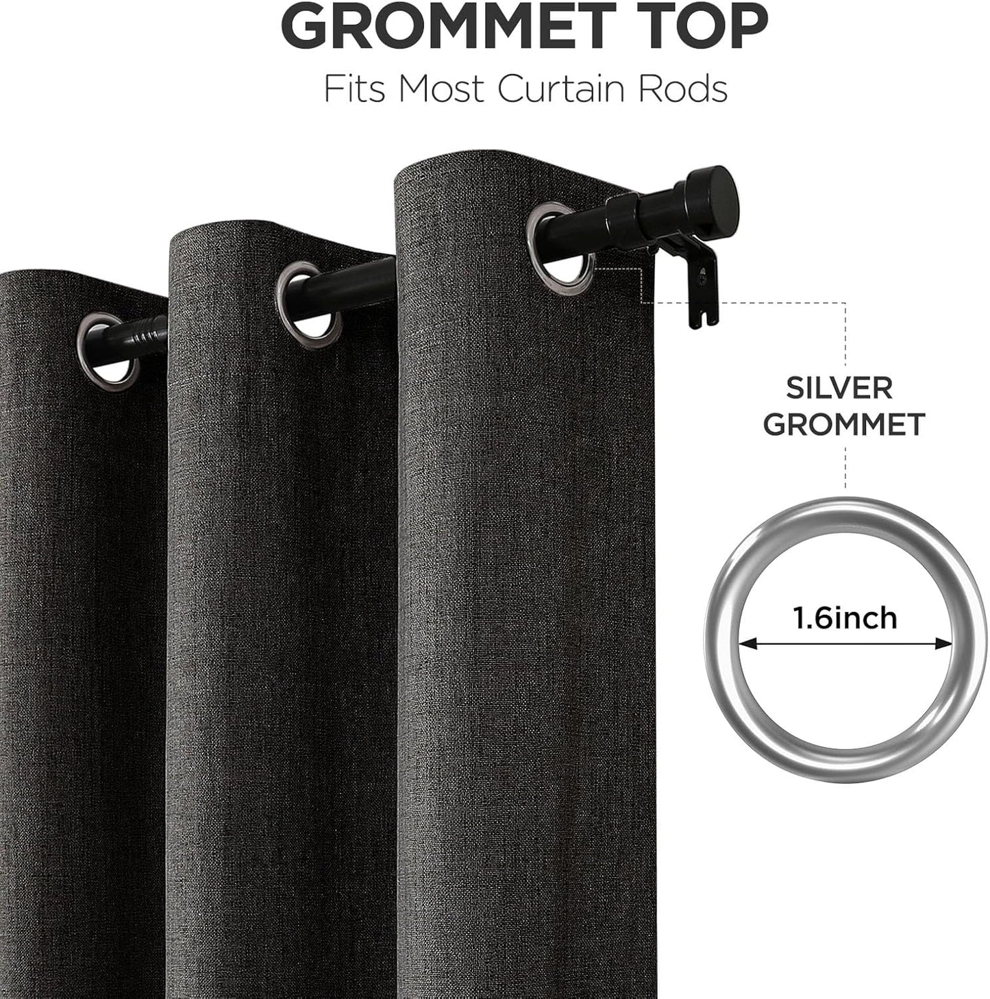 Joydeco Blackout Curtains 72 Inches Long 2 Panels Burg, Room Darkening Curtains for Bedroom, 100% Black Out Textured Thermal Drapes Privacy Protection 2 Panels Set(W52 x L72 Inch, Charcoal Grey)