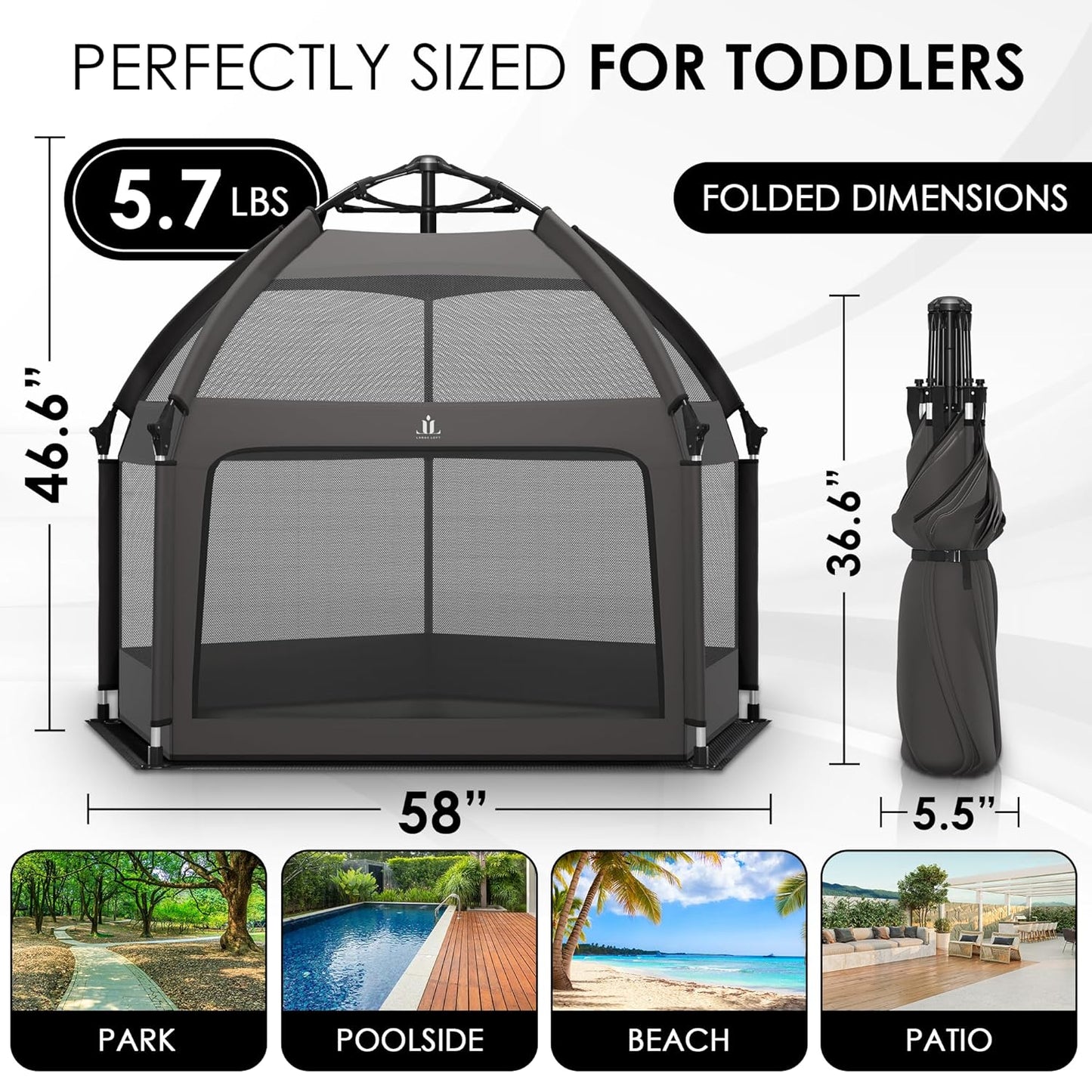 Pop-Up Playpen for Babies & Toddlers Foldable with Canopy (UPF 50), Self-Inflating Playmat, Wind Shade & Carry Bag Durable Baby Beach Tent, Outdoor