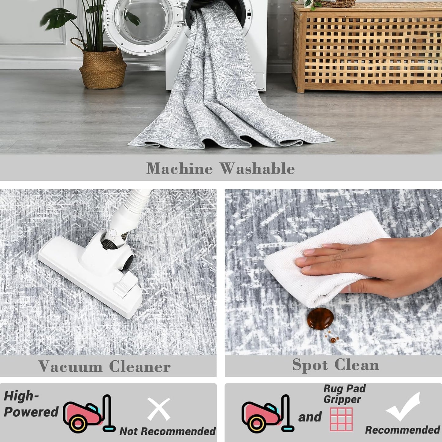 COZYLOOM 2x8 Runner Rug for Living Room, Kitchen Modern Washable Distressed Accent Carpet with Non-Slip Backing, Ultra-Soft Contemporary Geometric Floor Mat, Bedroom, Grey