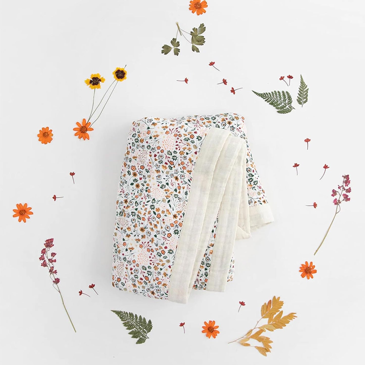 Little Unicorn Newborn Receiving Quilt | Ultra- Soft, Multi-Layered Muslin Fabric | Gift for Newborns & on-The-go (Pressed Petals)