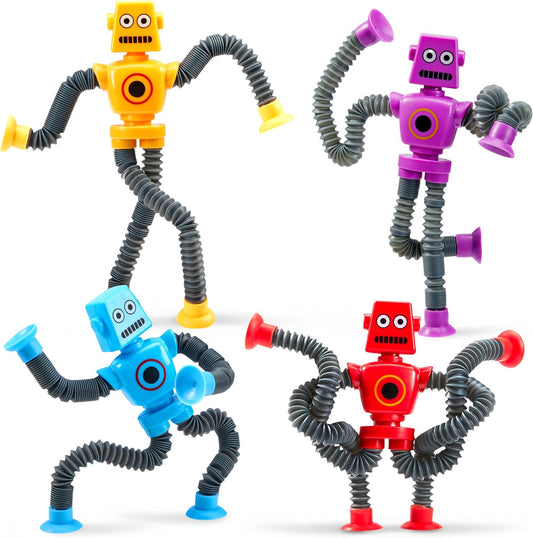 JOYIN Pop Tubes Robot Toys for Kids, 4 Pcs Sensory Toys for Year Old Ages 3 4 5 6 7 8 9 10 Fidget Toys Birthday Gift for Toddler Boys Girls Adults Travel Toys Stocking Stuffers Party Favors