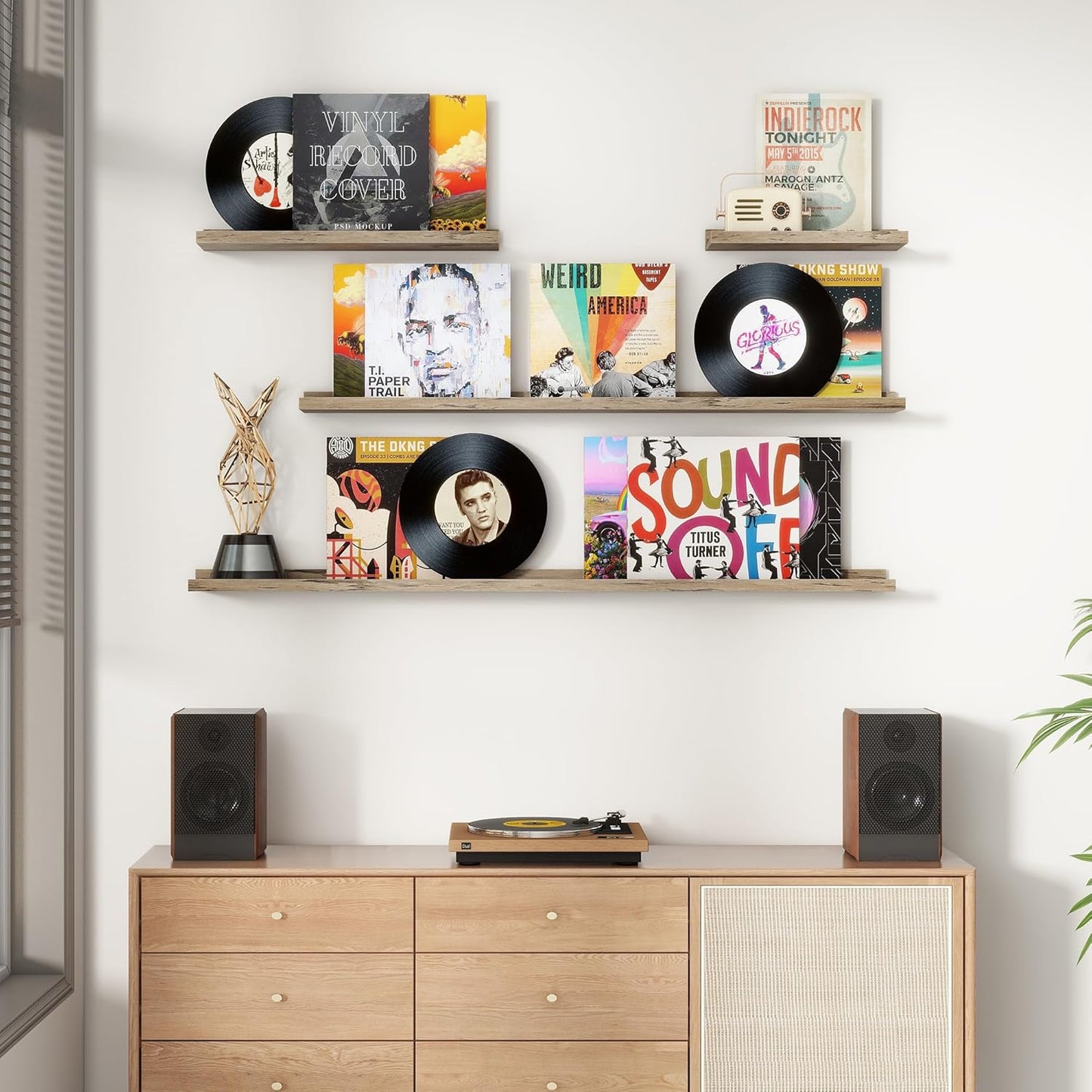 Floating Picture Ledge Shelves for Wall Set of 8, 16 Inch Solid Wood Wall Shelves with Lip Long Large Nursery Book Shelf for Toys Storage Kids Bookshelf Wall Mounted Living Room Bedroom Decor Frames