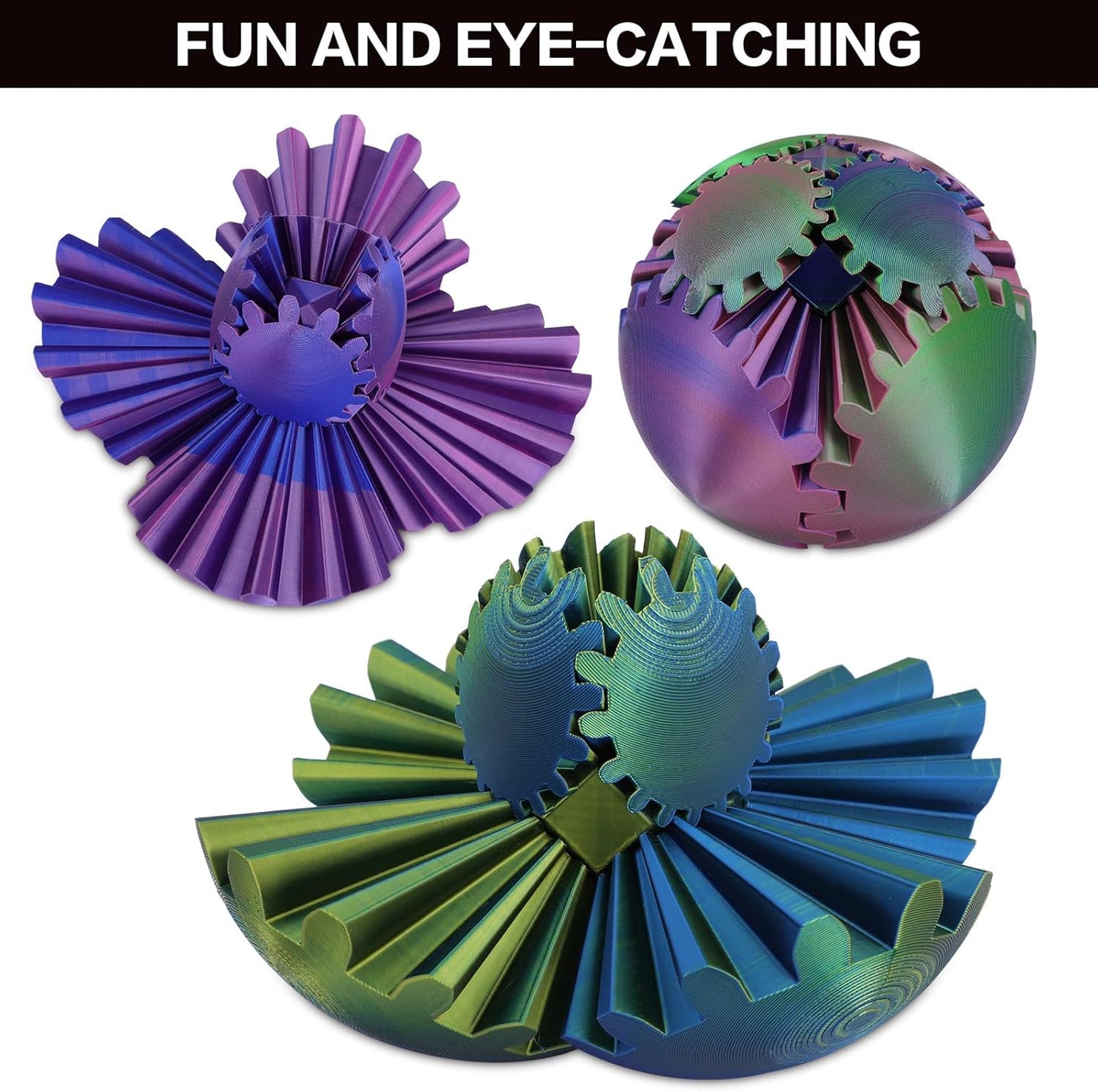 4-inch Larger 3D Printed Gear Ball - Marvellous Design Gear Sphere, Already Assembled 360° Rotatable Gearsphere, Steampunk Whirling Wonder Fidget for Stress and Anxiety Relief (Blue Purple)