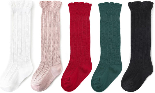 Zando Baby Knee High Socks - Infant to Toddler, Cotton Ruffle Socks, Warm Girls & Boys Long Stockings, 3-6 Pairs
