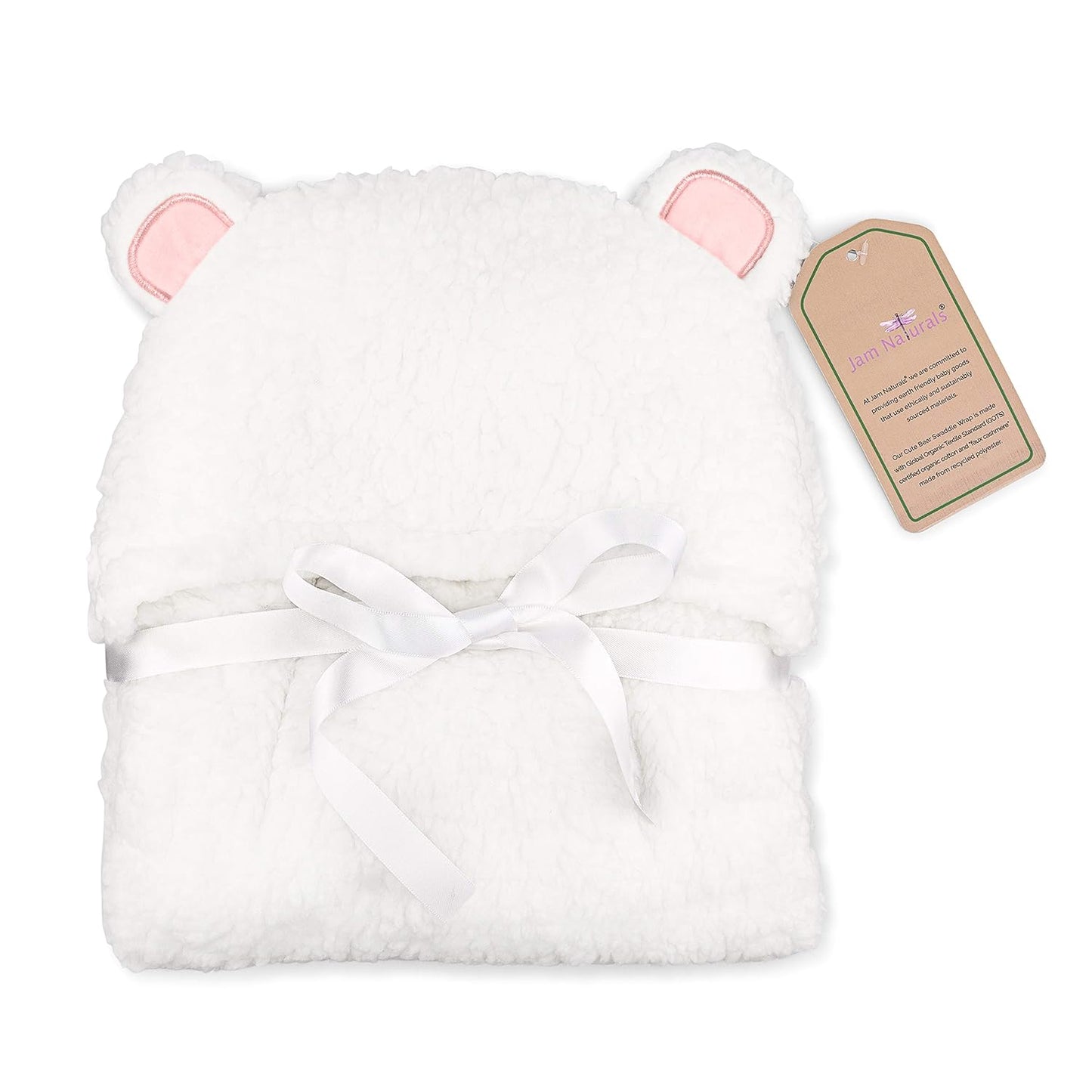 Jam Naturals- Baby Swaddle Blanket, Cute Bear Organic Receiving Swaddling Wrap, Newborn Baby Girl Soft Plush Registry Gift (Pink 3-6m)