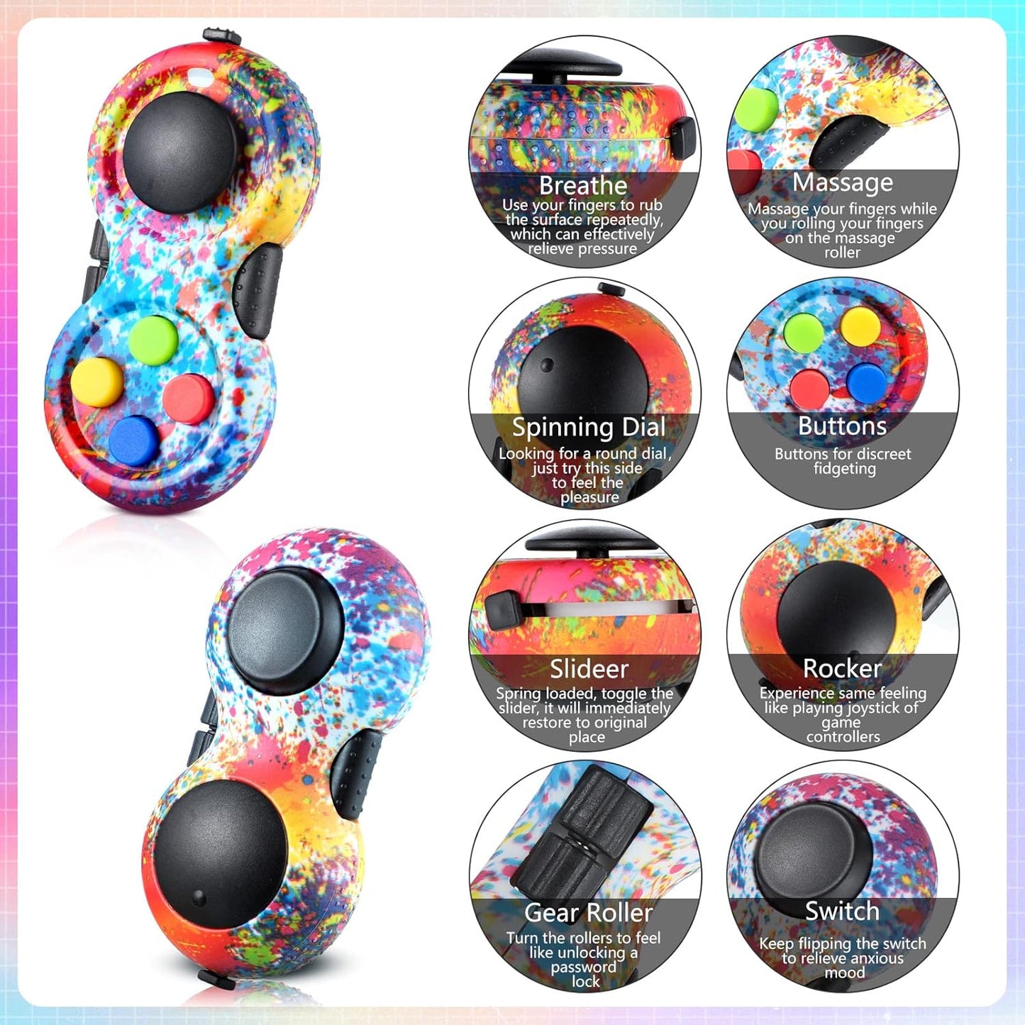 Skylety 6 Pieces Cam Fidget Pad Controller Relieve Anxiety Handheld Mini Handheld Fidget Pad Fidget Controller Stress Reducer for Adult Relieve Stress(Dazzling Colors)