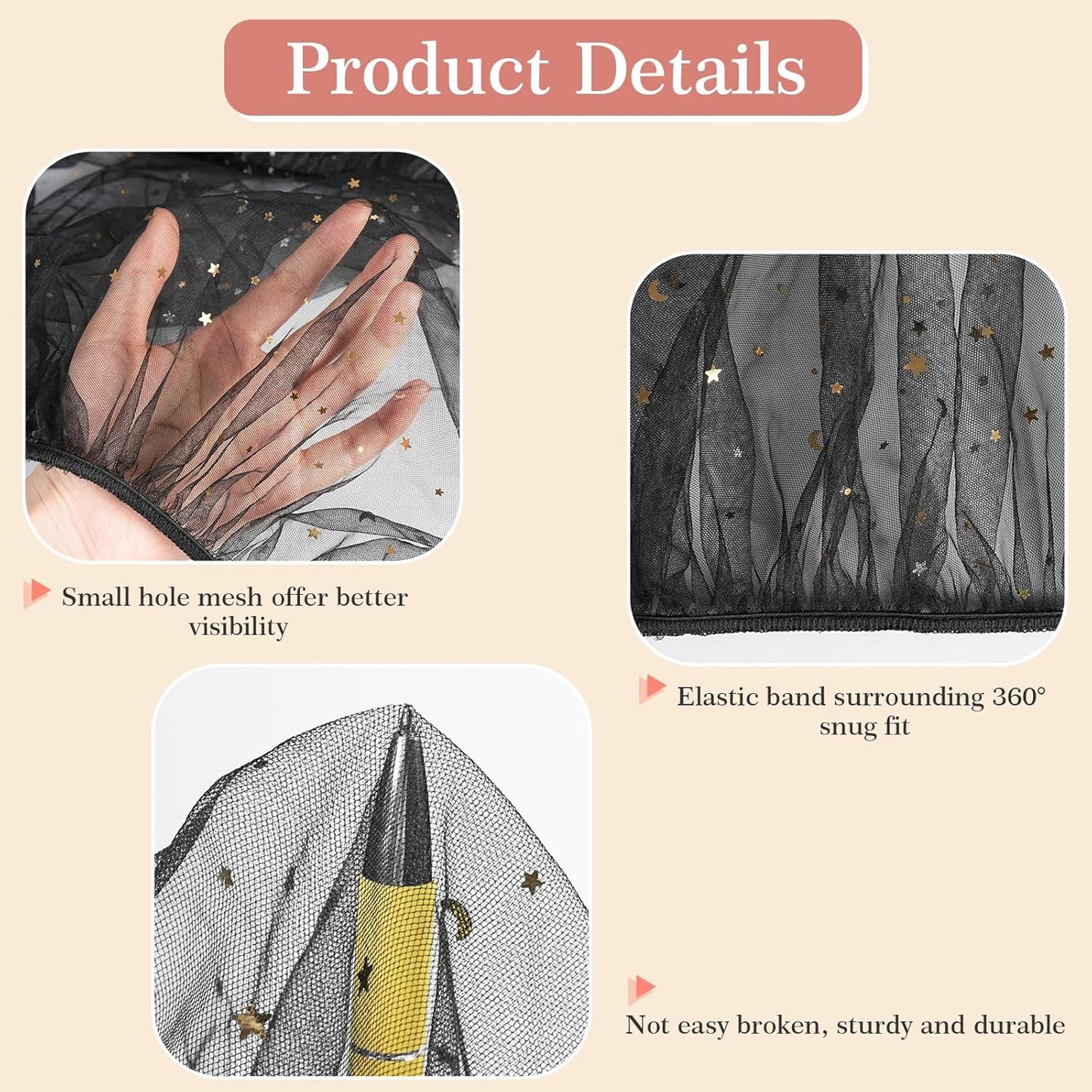 Baby Mosquito Net for Stroller, Perfect Bug Net for Stroller/Bassinets/Cradles/Playards/Pack N Plays and Portable Mini Crib, Durable Baby Insect Netting, Black Star