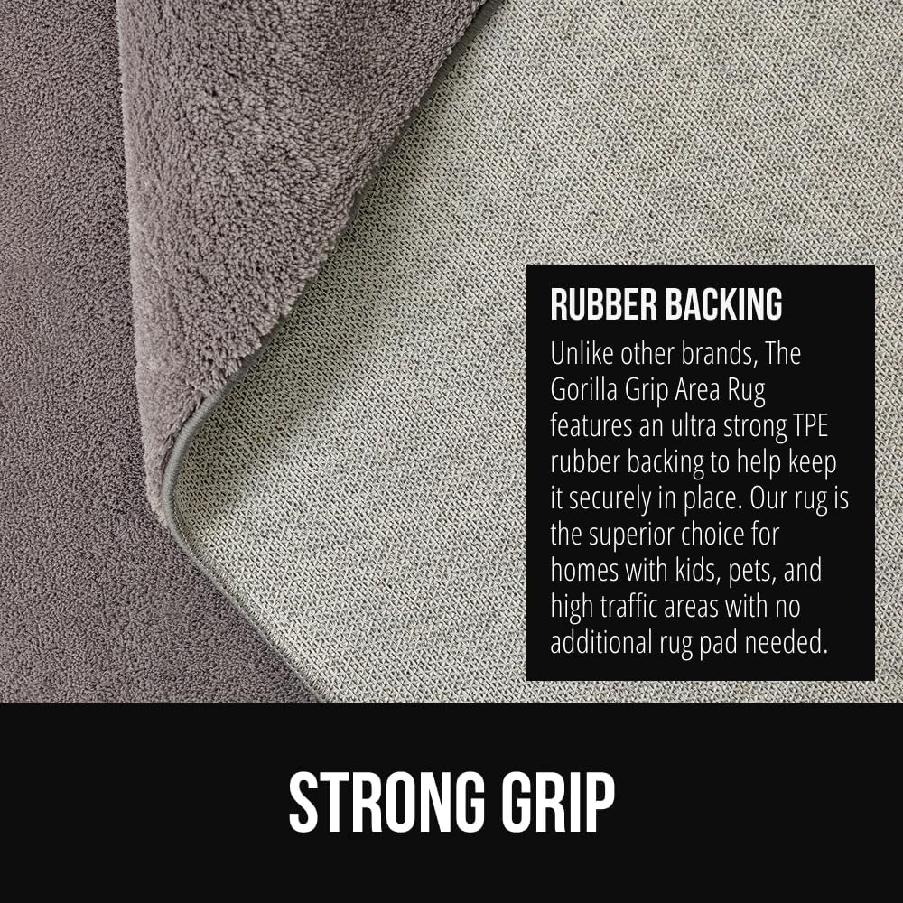 GORILLA GRIP Ultra Soft Washable Area Rug, 8x10, Stain and Slip Resistant Plush Thick Carpet for Bedroom Living Room, No Shed Floor Rugs, Pet Friendly, Dorm Essentials, Kids Nursery Home Decor, Gray