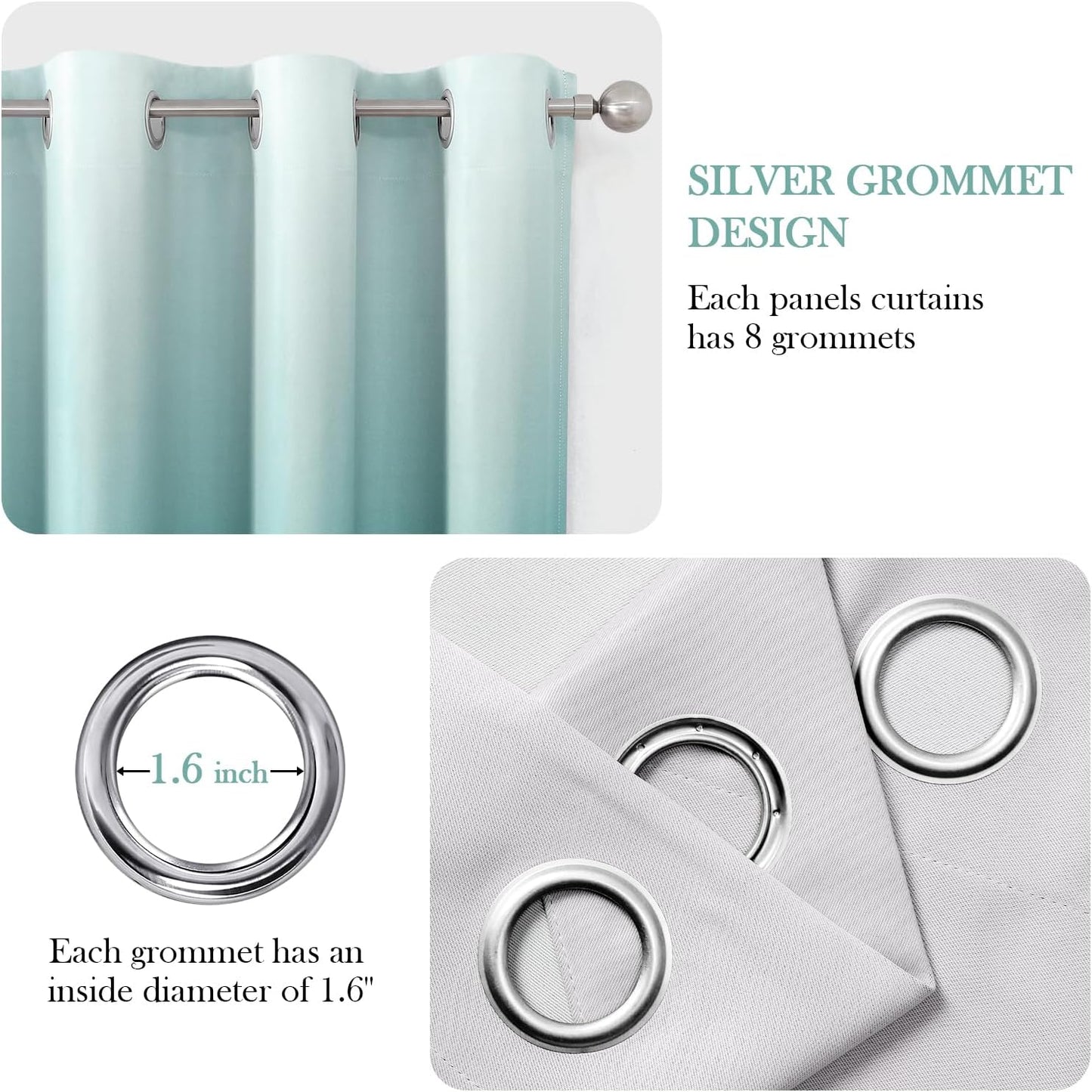 HOMEIDEAS Teal Ombre Blackout Curtains 52 X 96 Inch Length Gradient Room Darkening Thermal Insulated Energy Saving Grommet 2 Panels Window Drapes for Living Room, Bedroom