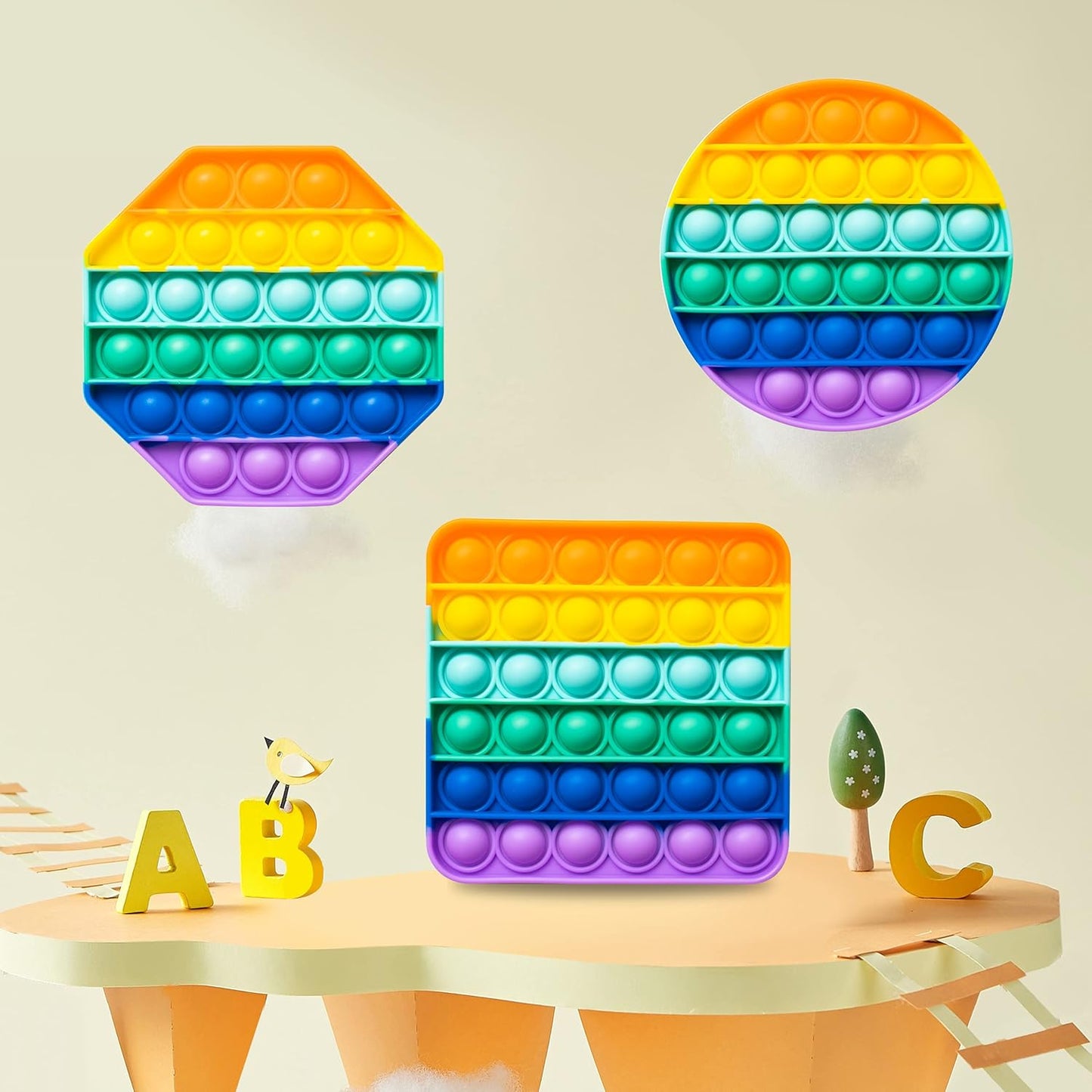 3 Pack Rainbow Push pop Bubble Sensory Fidget Toy - Pop up it fidget toy - Autism Special Needs Stress Reliever - Silicone Squeeze Sensory Toy (3 Pack - Rainbow)
