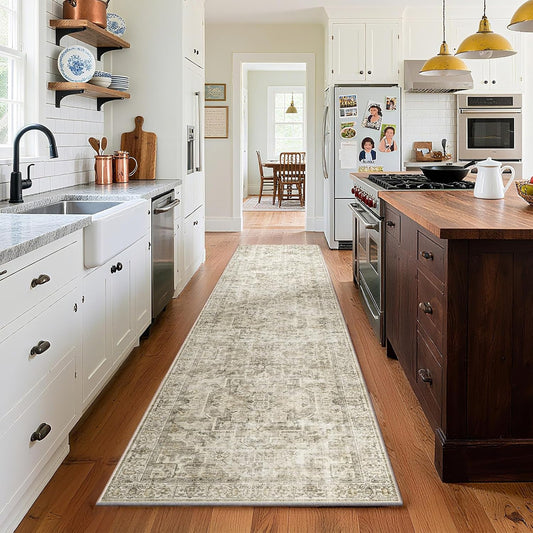 Machine Washable Kitchen Runner Rugs: 2'x10' Hallway Rug Non Slip Low Pile Stain Resistant Soft Carpet Runners for Hallways Indoor Entryway Kitchen Laundry Room Bedroom Farmhouse