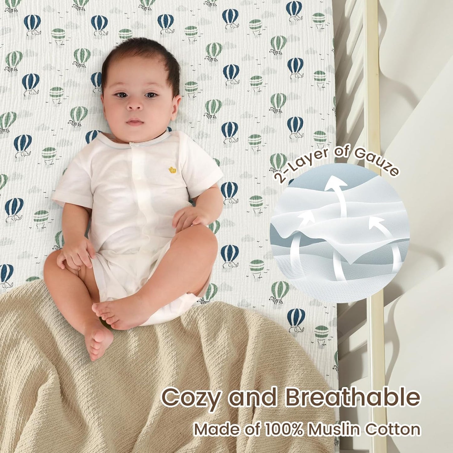 david's kids Muslin Mini Crib Sheets, 2 Pack Cotton Pack N Play Sheets for Boys Girls Neutral, Soft Breathable Baby Sheets Fit Pack N Play, Playard and Mini Crib Mattresses, Animals