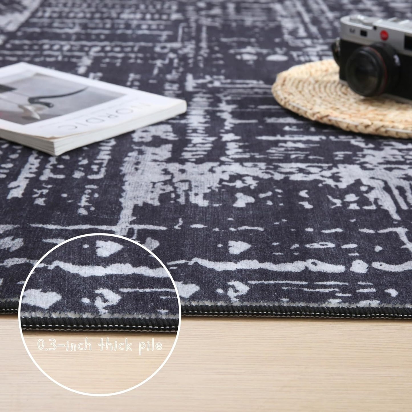 Area Rugs 8x10 Rug for Living Room Clearance Washable Boho Area Rug Non Slip Moroccan Vintage Low Pile Large Rug for Living Room, Bedroom, Farmhouse, Dining Room, Kids Playroom(Black)