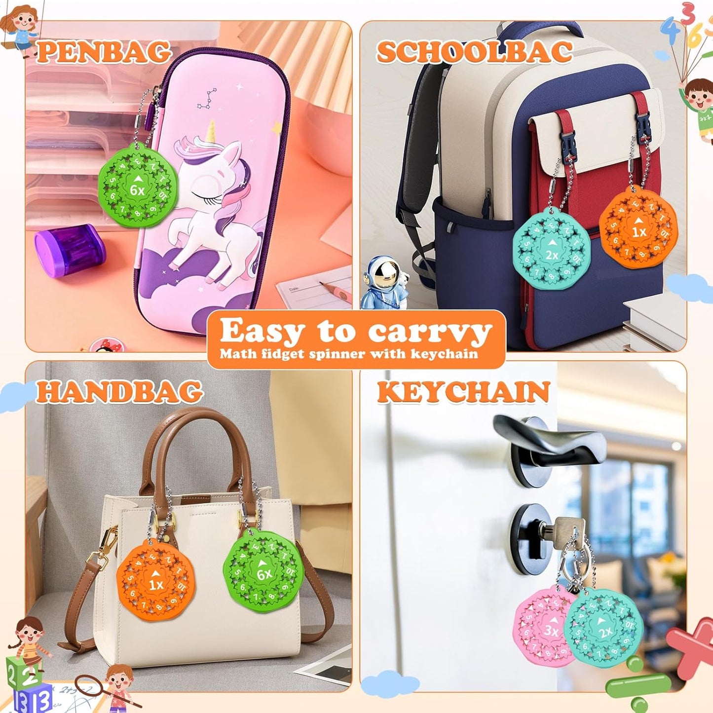 9PCS New Math Fidget Spinners,Interactive Math Gmaes Fidget Toys for Kids,Early Education Math Facts Fidget Spinners Gmaes to Relieve Stress and Fun Learning（Multiplication & Division）