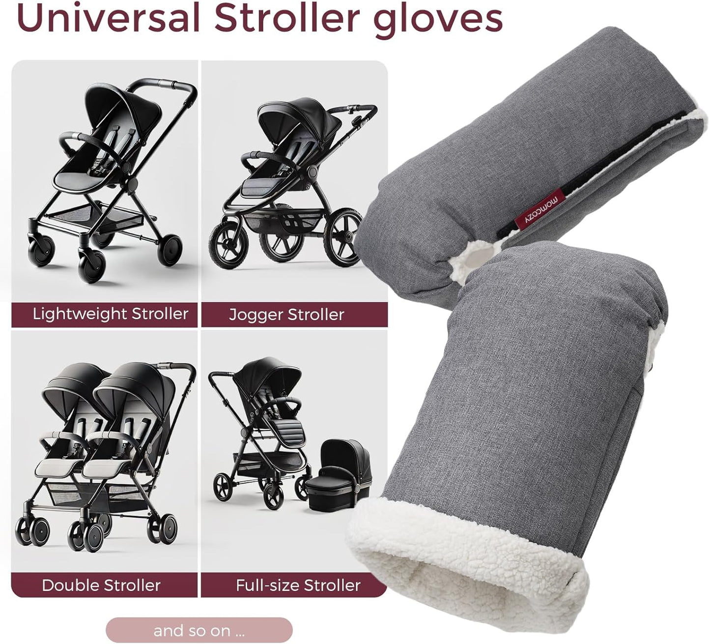 Momcozy Stroller Gloves Warmmuffs | Universal Winter Anti-Freeze Stroller Mittens | Winter Handmuff Stroller Accessories | Ultra-Plush,Weather-Proof | Foldable Adjustable | Shopping Golf Pet Cart