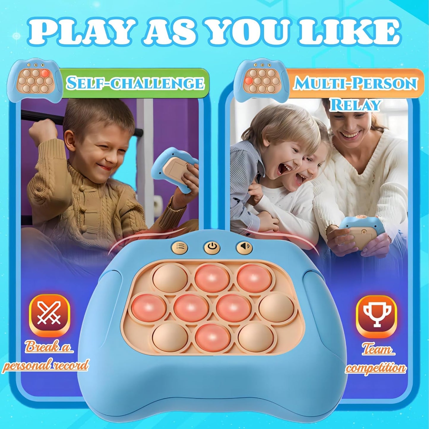 2024 New Speed Push Handheld Game Machine 2Pc-Fidget Console,Music Whack A Mole Stress Relief Fidget Toys,Squeeze Poppet Sensory Push Pop Bubble Toy,Quick Push Light Up Pop Game for Adults/Kids (WB)