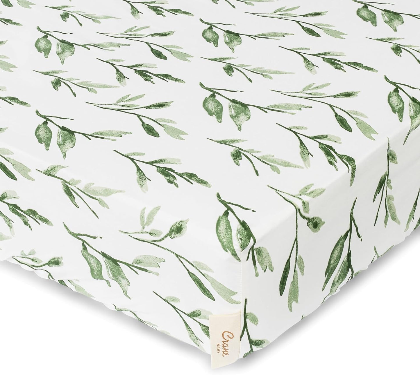 Crane Baby 100% Cotton Sateen Crib Sheet, Fitted for Cribs and Toddler Beds, Baby Crib Sheets, Baby Bedding for Boys and Girls, Green Leaf