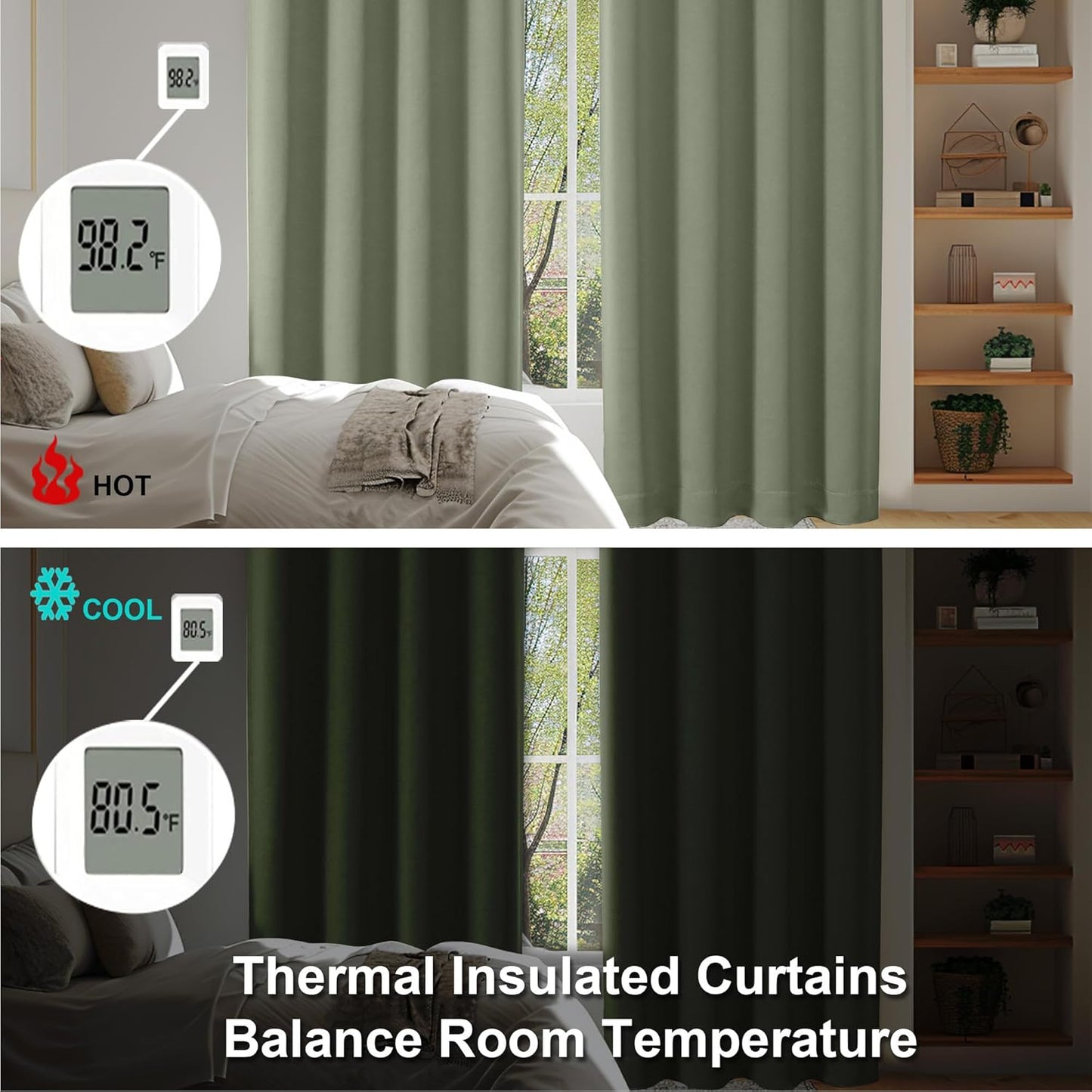 Simplebrand Ava Sage Green Blackout Curtains for Bedroom 84 Inch Length 2 Panels Set, Solid Thermal Insulated Privacy Living Room Window Treatment Curtains Blackout Drapes, W40 x L84 Inch, Sage Green