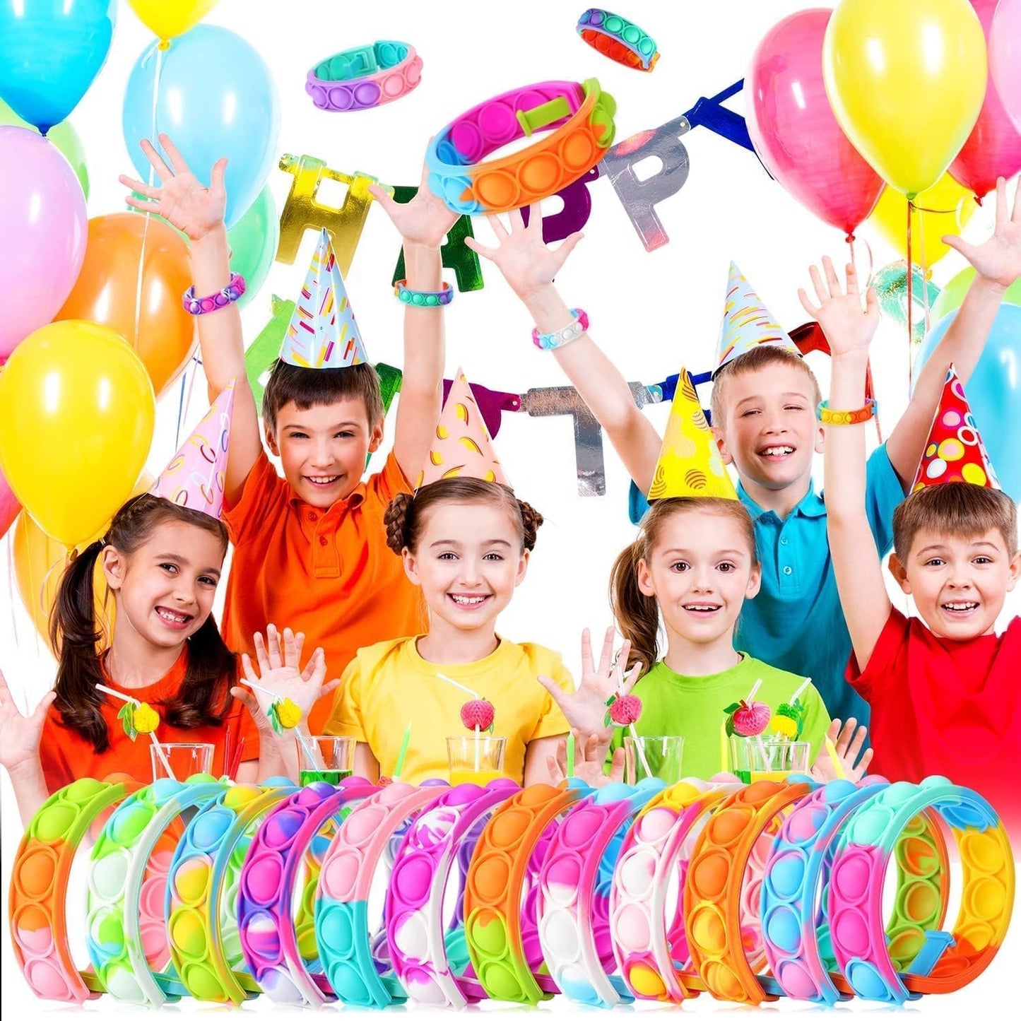 12pcs pop Random Bracelet,Pop Bubble Fidget Sensory Toys, Pop Toy Bulk for Party Favor, Classroom Student Prizes Easter Basket Goodie Bag Stuffers Christmas Valentine Gift for Kid