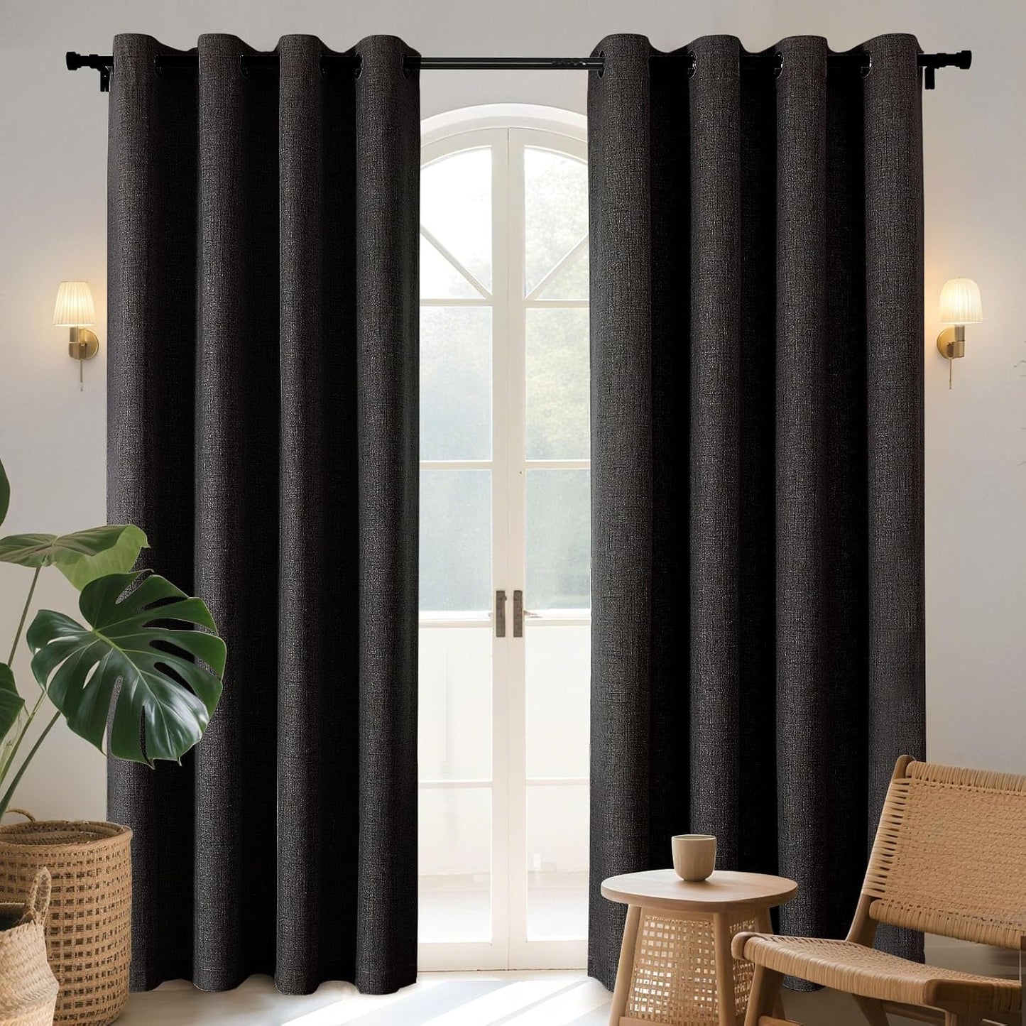 Joydeco Blackout Curtains 90 Inches Long 2 Panels Burg, Room Darkening Curtains for Bedroom, 100% Black Out Textured Thermal Drapes Privacy Protection 2 Panels Set(W52 x L90 Inch, Charcoal Grey)