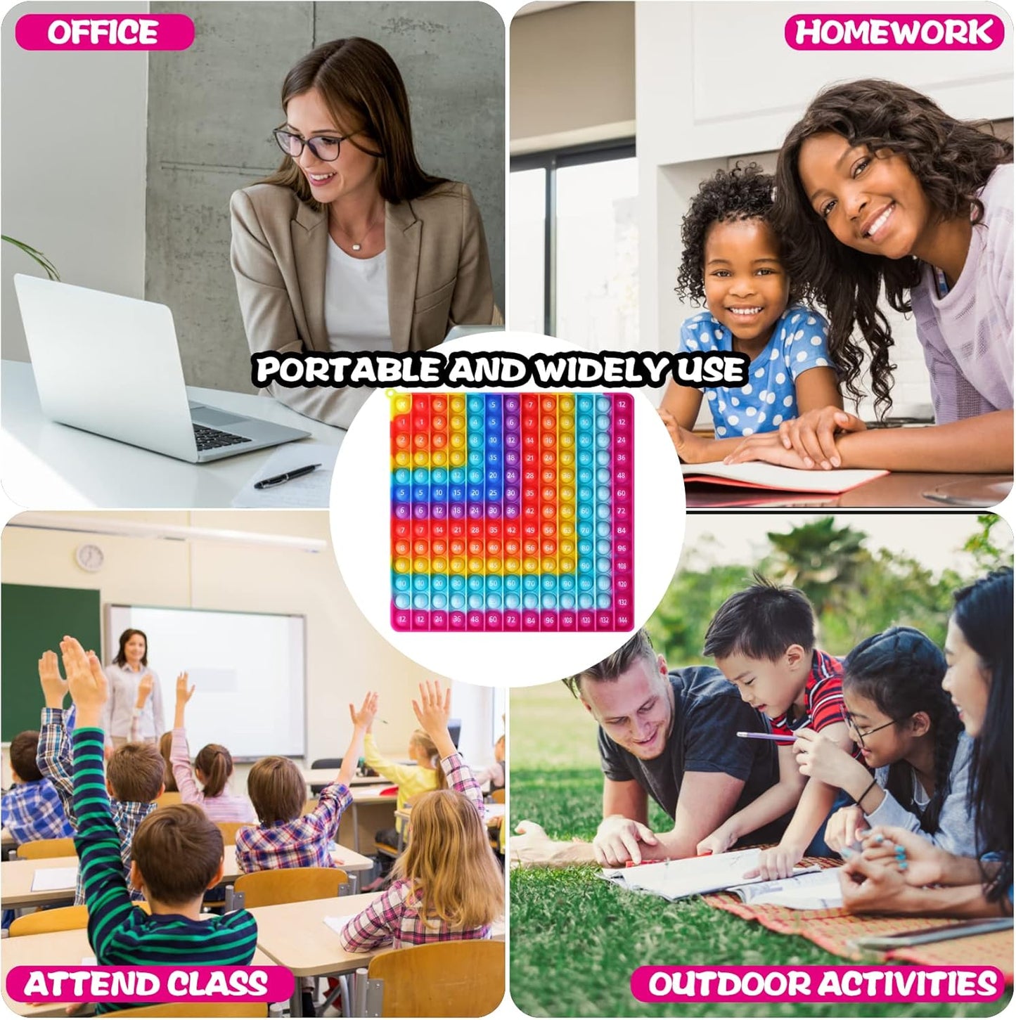 12 x 24 Max. Double Sided Multipication Games, Rainbow Square Math Toys 169bubbles Multiplication Pop for Teachers to Create Various Multiplication Formulas