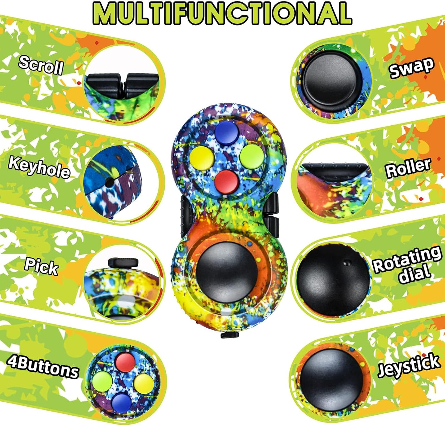 WTYCD Original Fidget Toy Game, Rubberized Classical Controller Fidget Concentration Toy with 8-Fidget Functions and Lanyard - Excellent for Relieving Stress and Anxiety