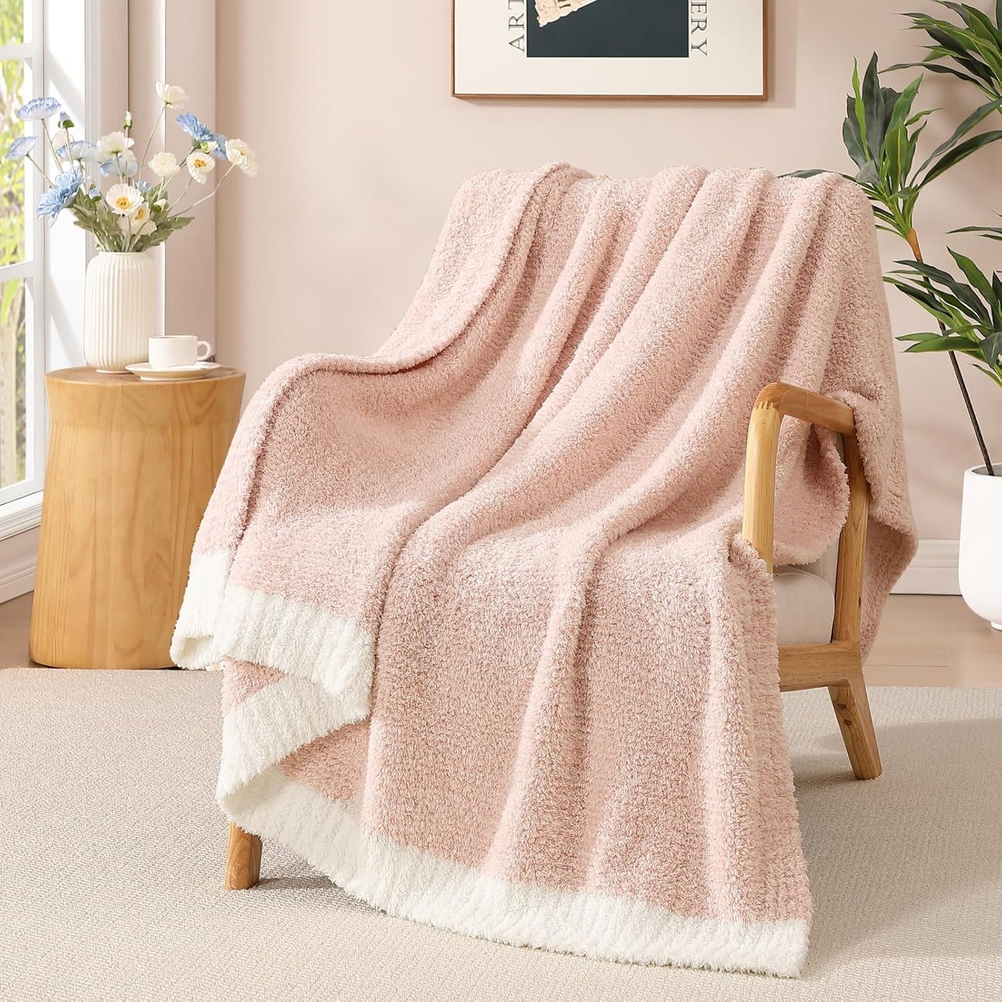 WRENSONGE Throw Blanket Cationic Dyeing Pink Soft Cozy Fluffy Warm Hand Made Throw Blankets for Couch, Sofa, Chair, Bed, Camping, Picnic, Travel Lightweight Bed Blanket - 50"*60"