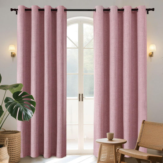 Joydeco Light Pink Blackout Curtains 96 Inches Long, Curtains 96 Inch Length 1 Panel for Bedroom, Thermal Insulated Linen Black Out Curtains with Grommets(100x96, Light Pink)