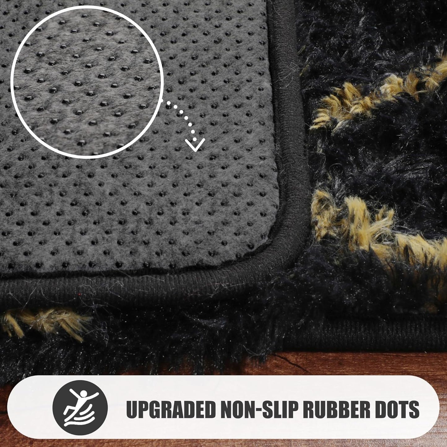 ONASAR 7x9 Area Rugs for Living Room Bedroom, Washable Large Boho Fluffy Black and Gold Throw Rug, Geometric Soft Plush Shaggy Floor Carpet for Nursery Kids Girls Boys Teen Dorm Home Decor Aesthetic