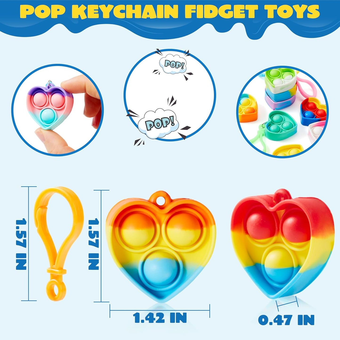 JOYIN Square Pop Fidget Keychain Mini Fidget Toys Bulk 30 Pack Party Favors for Kids 4-8,8-12 Years Kids, Goodie Bag Stuffers Fidgets for Classroom Prizes Sensory Fidget Toy Packs