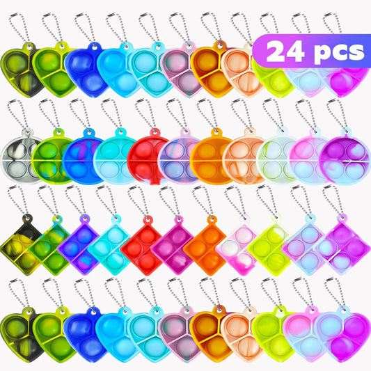 24Pcs Random Pop Fidget Toys Its Party Favors,Mini Pop Keychain It Fidget Toy Bulk Stress Toys Classroom Prizes Pop Fidget Keychain Stocking Stuffers Birthday Carnival Treasure Reliever