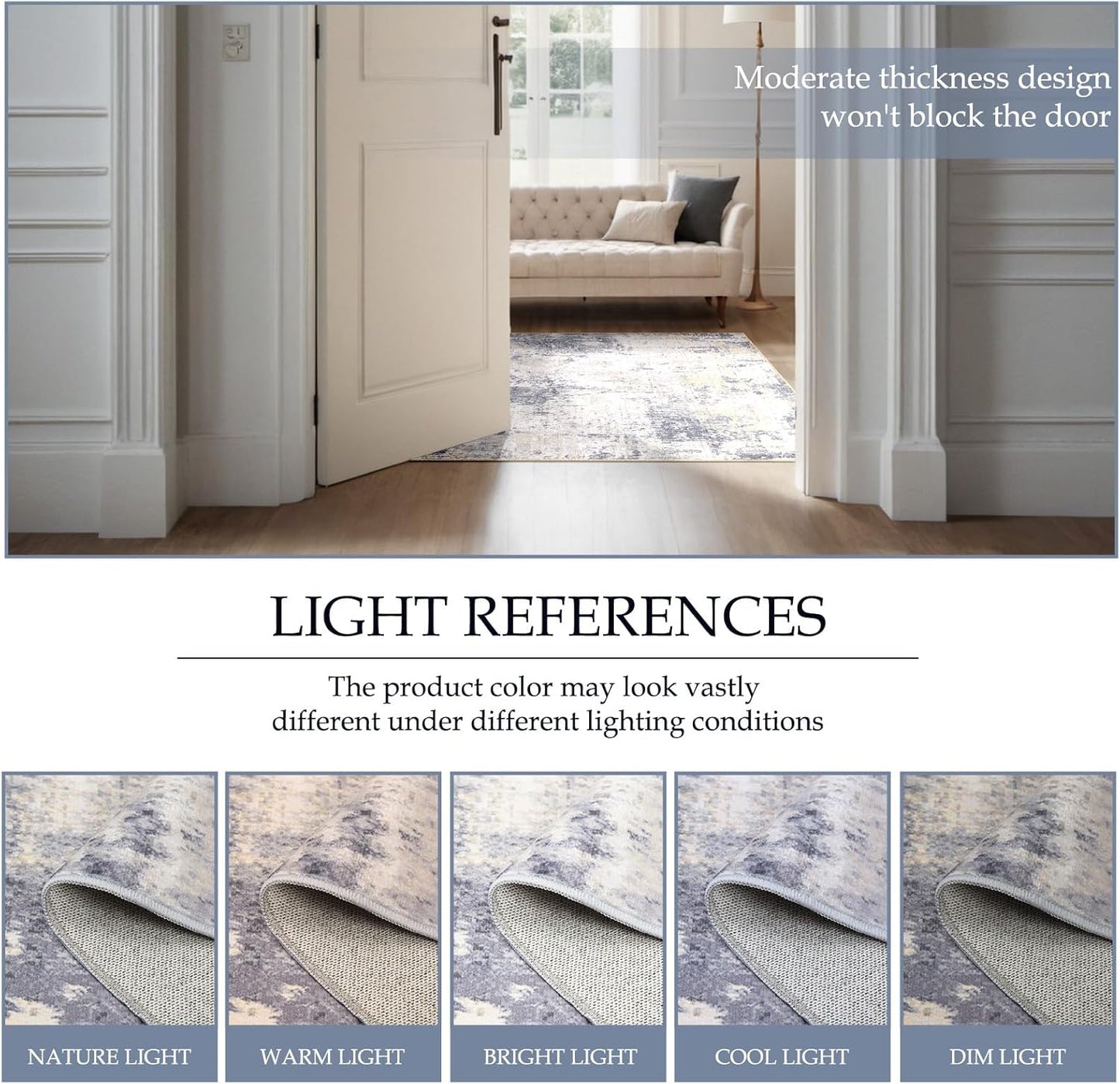 Washable Area Rugs 2'x8' Non-Slip Modern Abstract Soft for Living Room Entryway Bedroom Nursery, Print Pattern, Purple Grey Cream Yellow