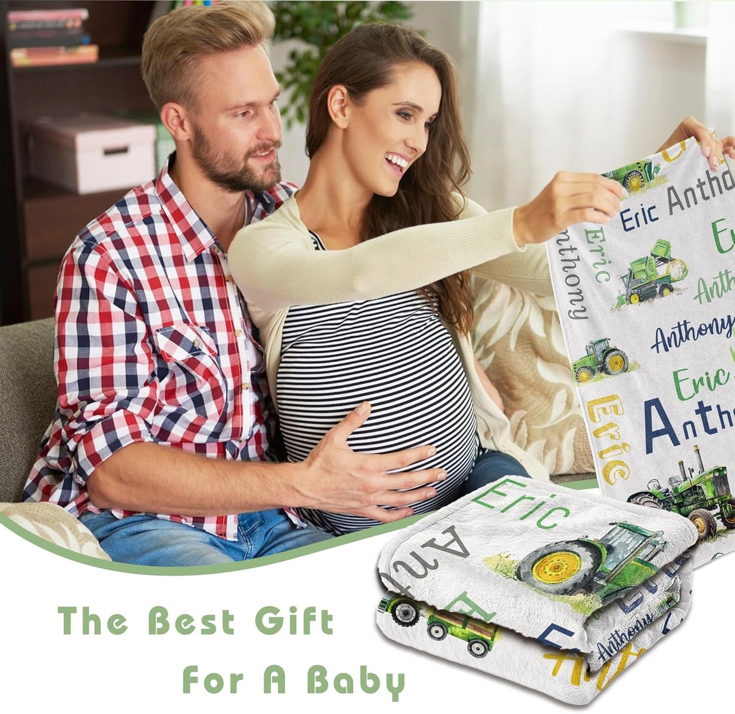 Personalized Blanket for Boy Newborn Custom Tractor Baby Blanket with Name Customized Gift for Baby Shower Christmas Birthday Gifts
