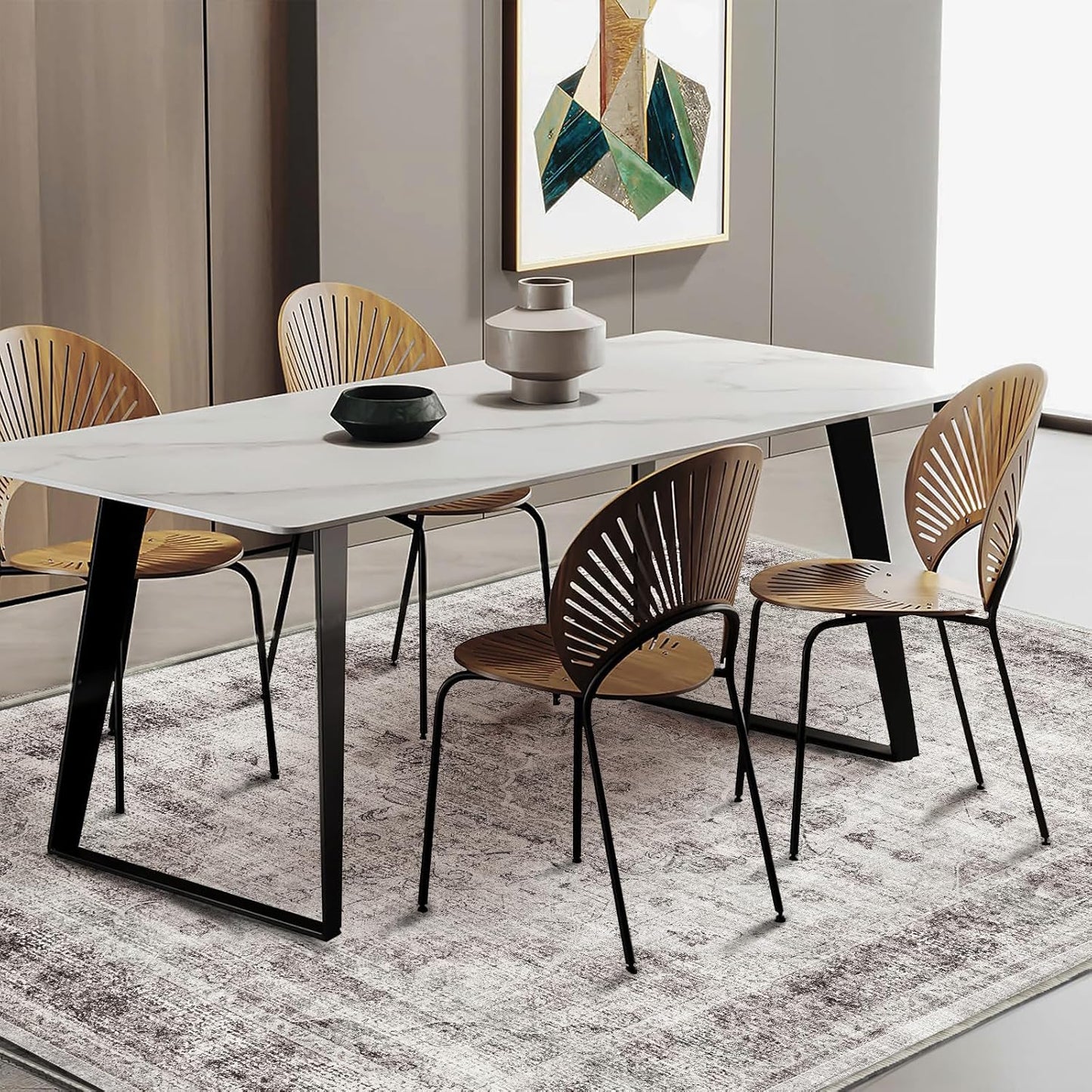 Area Rug 5'x7' Washable Rug Floral red Vintage Traditional Floor Cover Thin Retro Kitchen Indoor Distressed Non Slip Carpet for Living Room Bedroom Dining Room