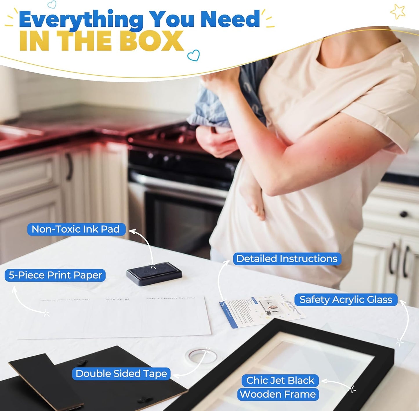 Bubzi Co Baby Handprint Kit & Footprint Photo Frame for Newborn Girls and Boys, Unique Baby Shower Gifts Set for Registry, Memorable Keepsake Decorations for Room Wall or Nursery Decor (Jet Black)