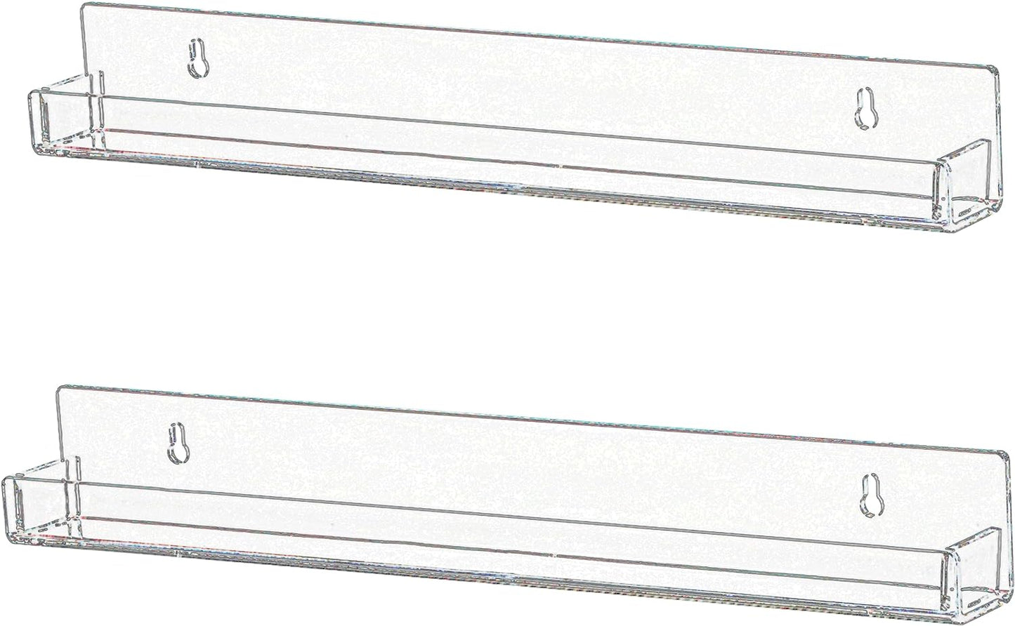 IEEK Nail Polish Rack Wall Mounted Shelf 2 Pack,Clear Kids Wall Bookshelf Acrylic Nail Polish Holder with Removable Anti-Slip End Inserts,2 Tiers Floating Polish Organizer Display 30 Bottles