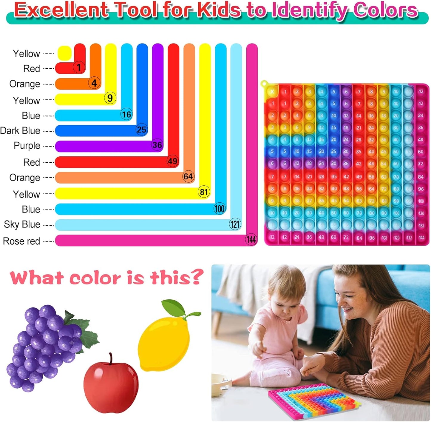 12 x 12 Multipication Games, Right-Angled Rainbow Square Math Toys 169bubbles Multiplication Pop for Teachers to Create Various Multiplication Formulas【with 1-12 Multiplication Tables】