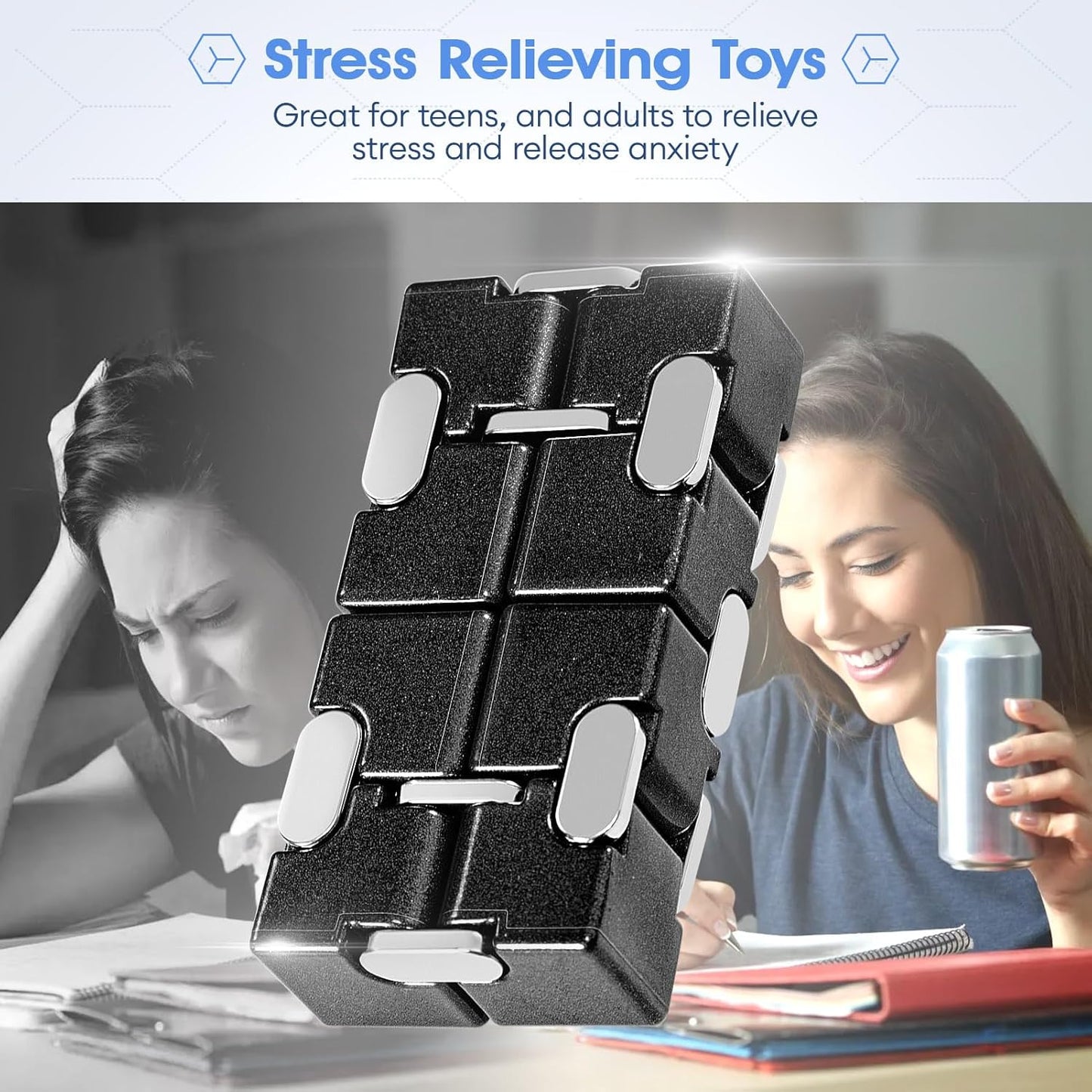 Fidget Cube, Zinc Aolly Metal Infinity Cube Fidget Desk Toy, Punk Style Design with Exquisite Case, Durable and Heavy Cool Gadgets, Adult Fidget Toys for Alleviate Stress and Anxiety(Black)