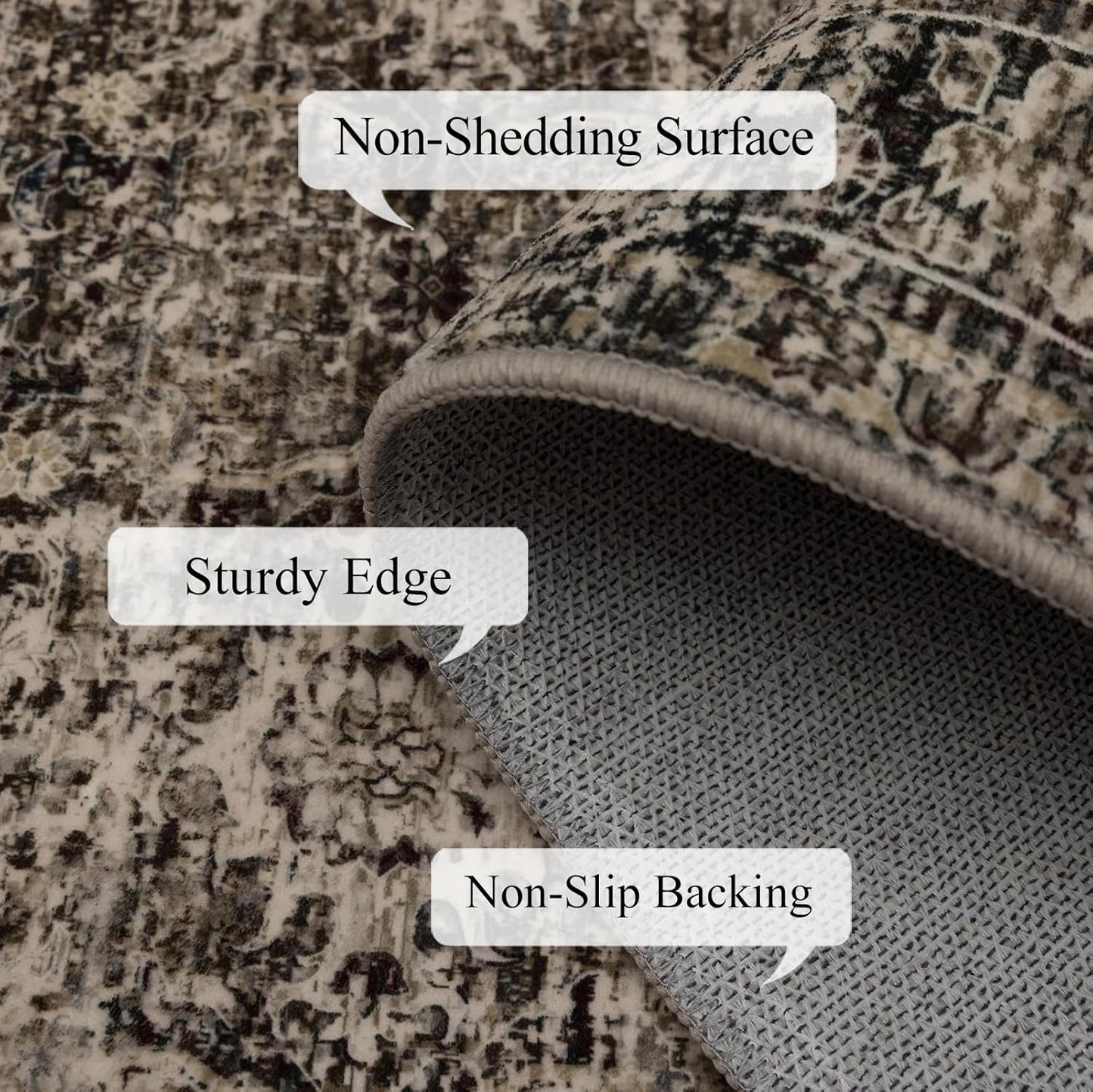 Washable 6x9 Area Rug for Living Room, Carpet for Bedroom Dining Room, Non Slip&Non-Shedding Resistant Low Pile Vintage Print Rug for Home Office (Brown)