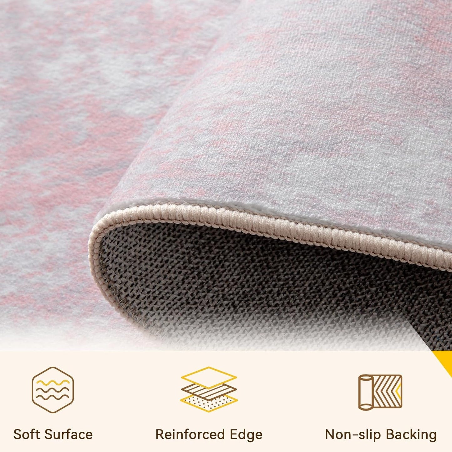 Washable Area Rugs 6ft Non-Slip Modern Abstract Soft for Living Room Entryway Bedroom Nursery, Print Pattern, Grey Pink