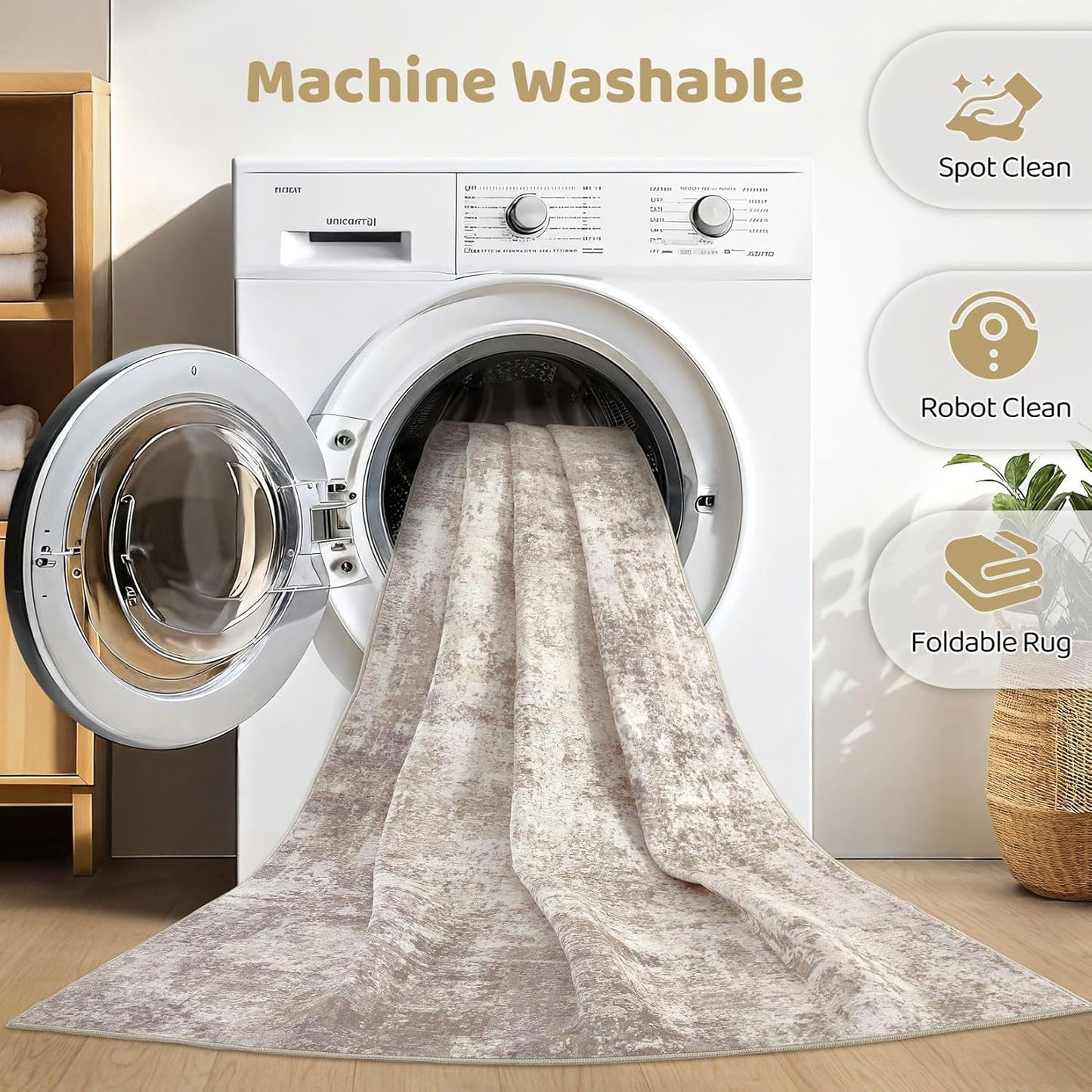 8x10 Area Rugs Living Room: Washable Large Abstract Soft Rug Stain Resistant Indoor Floor Non-Slip Accent Carpet for Women Modern Home Enthusiasts Aged 25-45 - Bedroom Nursery Playroom- Beige Brown