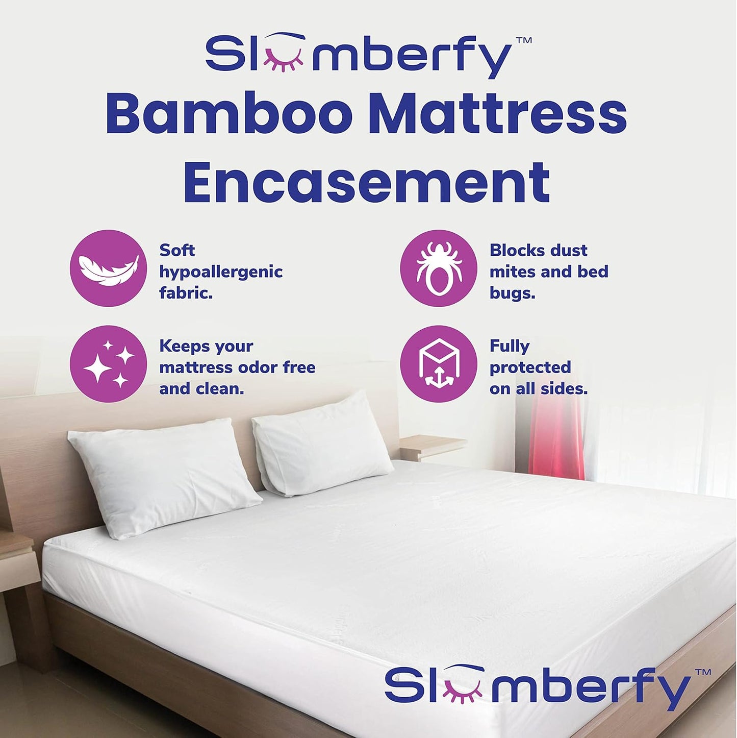 Cal King Size Waterproof Bamboo Mattress Encasement by Slumberfy - Premium Skin-Safe Mattress Protector with 360° EZ Zipper, Lab-Tested Bed Bug, Zippered Encasement (72x84 in)