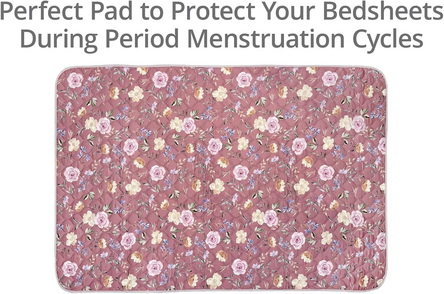 Organic Incontinence Pad for Period - Waterproof Protectors - Reusable Washable Pee Pad - Fits Twin to Full Size Beds - 100% Organic Viscose Derived from Bamboo - 34" x 52" Dark Flower